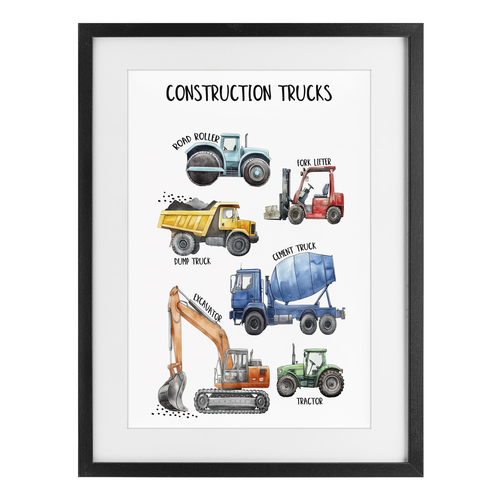 Stupell Industries Utility Trucks Construction Black Framed Print Under Glass, design by Christine Simpson Art