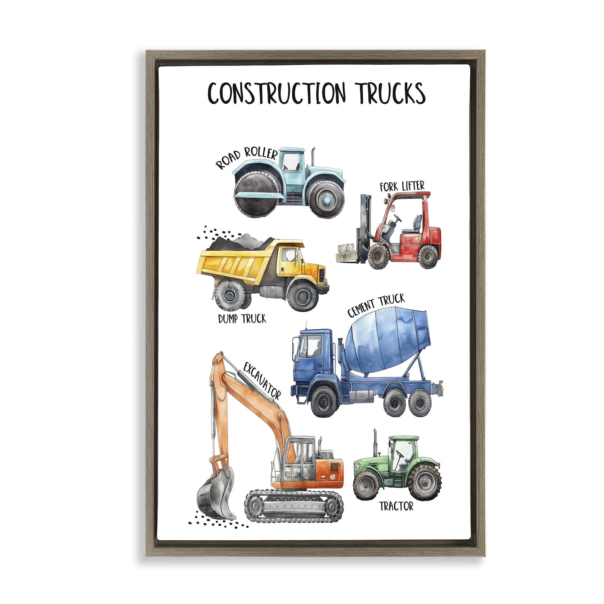 Stupell Industries Utility Trucks Construction Brown Framed Floater Canvas Wall Art, design by Christine Simpson Art
