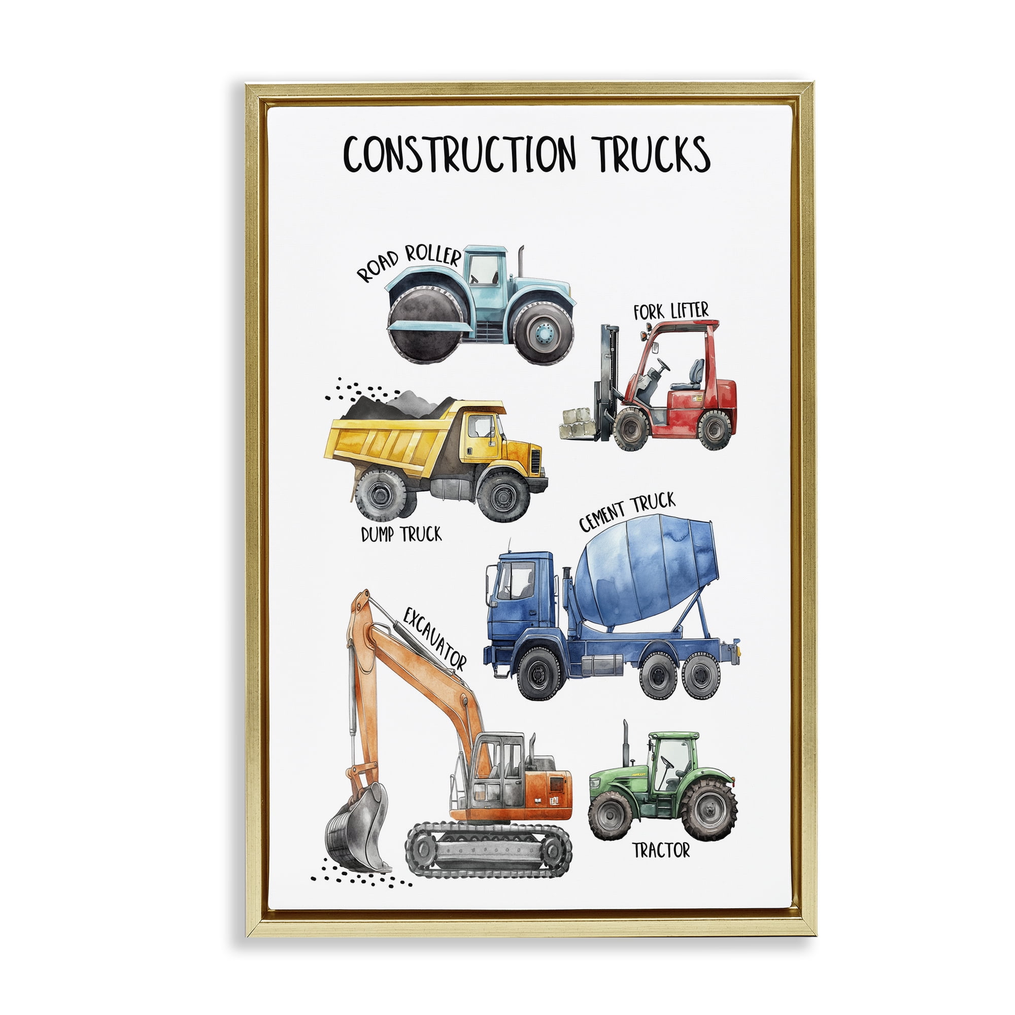 Stupell Industries Utility Trucks Construction Gold Framed Floater Canvas Wall Art, design by Christine Simpson Art