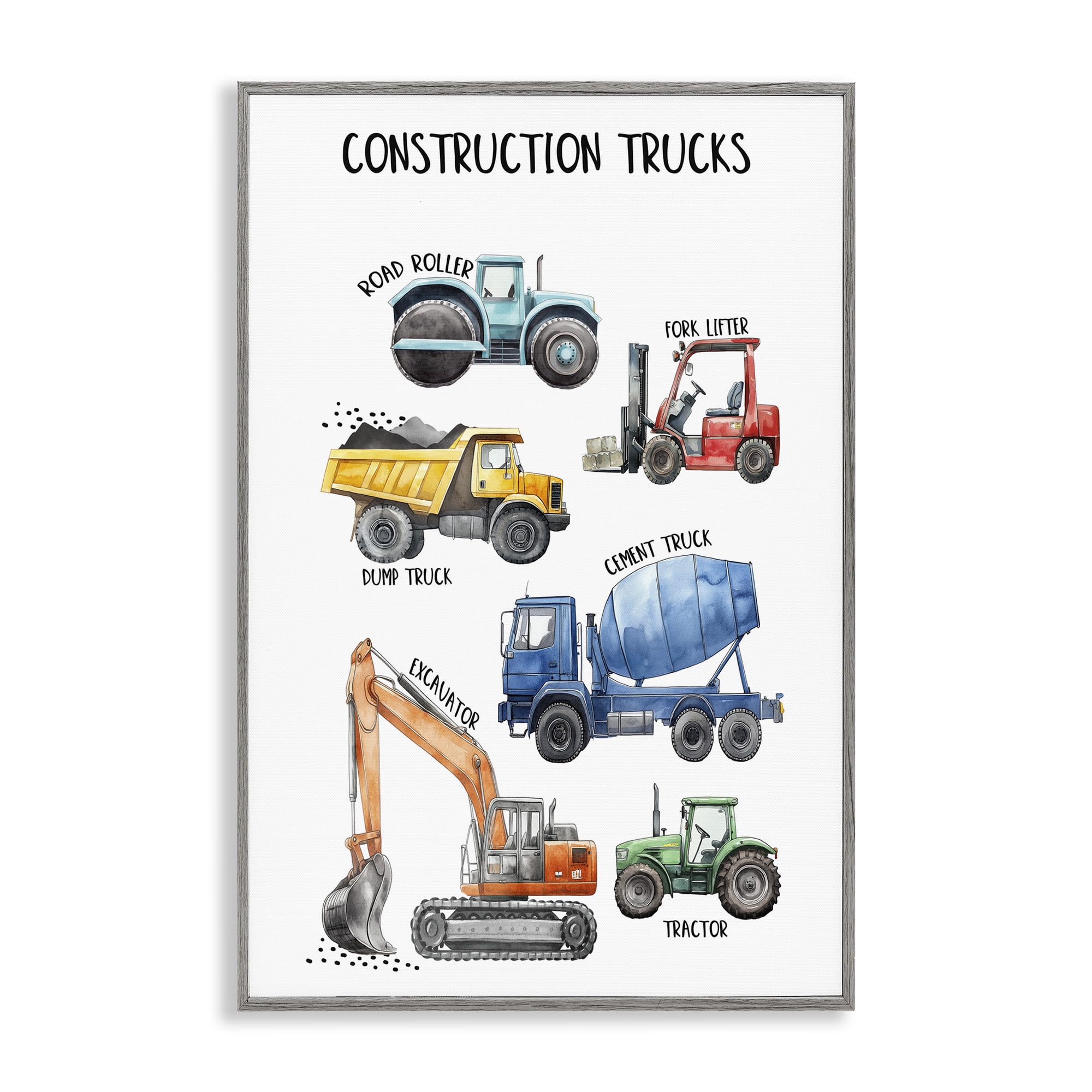 Stupell Industries Utility Trucks Construction Gray Framed Giclee Art, design by Christine Simpson Art