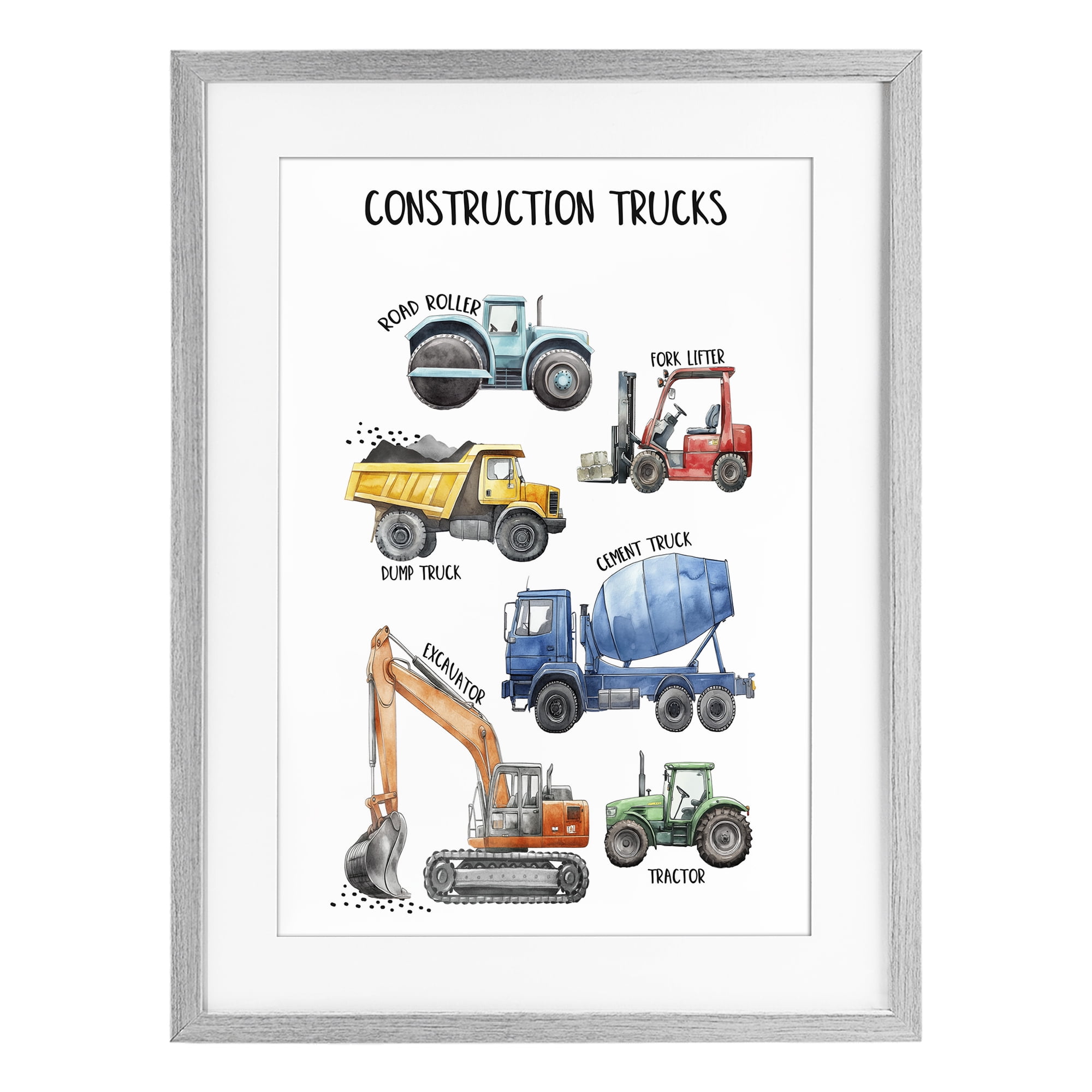Stupell Industries Utility Trucks Construction Gray Framed Print Under Glass, design by Christine Simpson Art