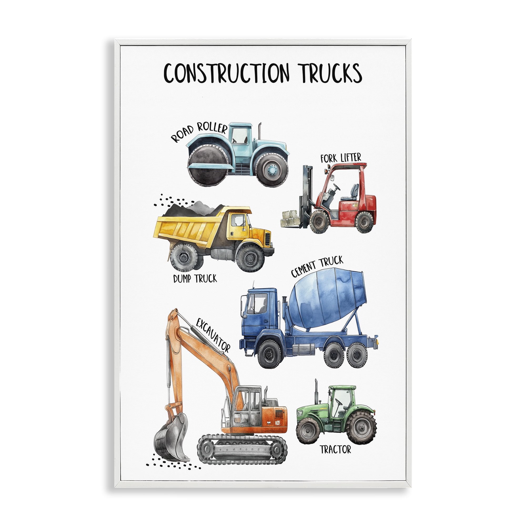 Stupell Industries Utility Trucks Construction White Framed Giclee Art, design by Christine Simpson Art