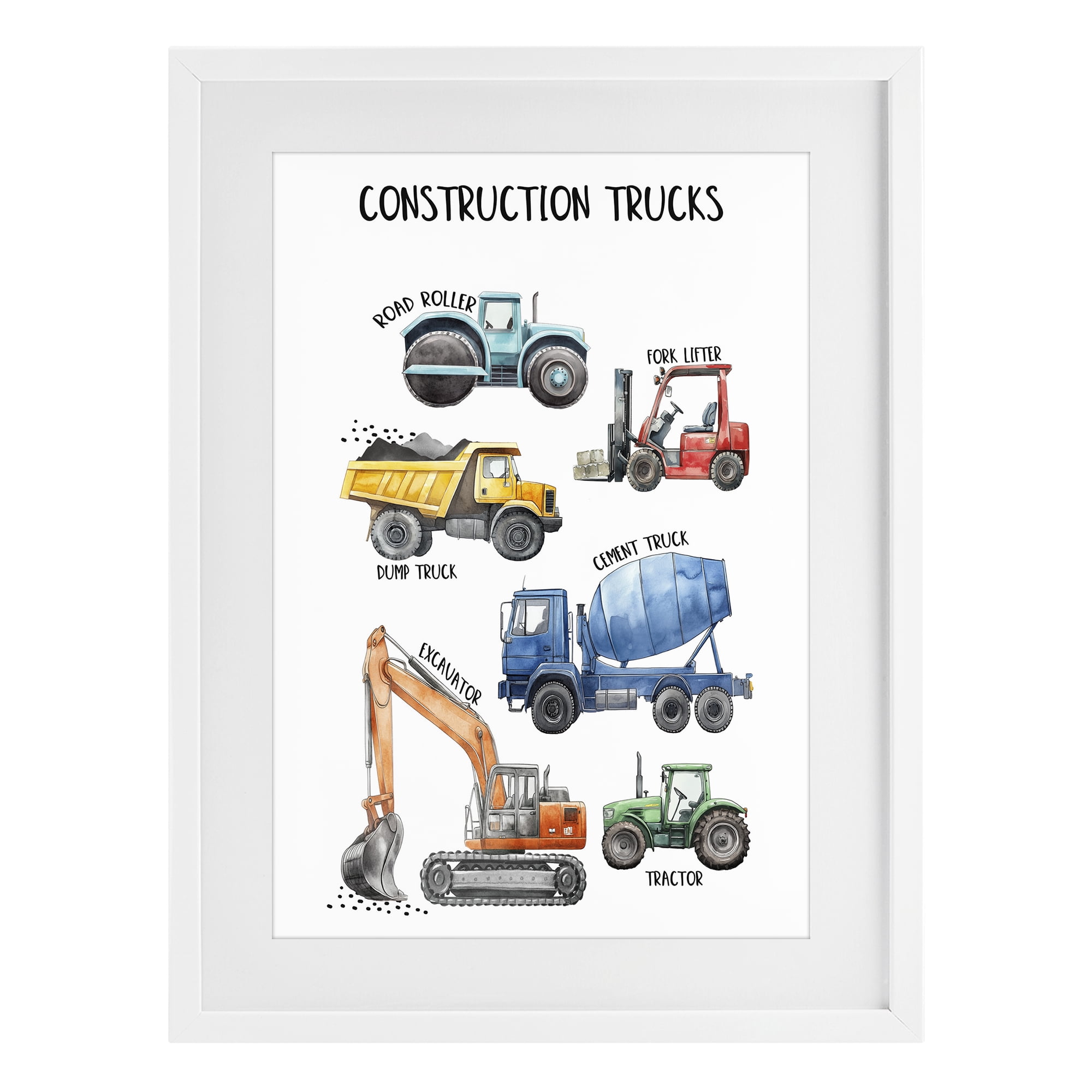 Stupell Industries Utility Trucks Construction White Framed Print Under Glass, design by Christine Simpson Art