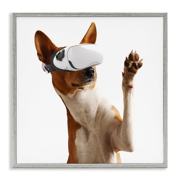 Stupell Industries VR Gamer Dog Animals Painting Gray Framed Art Print Wall Art, 12 x 12
