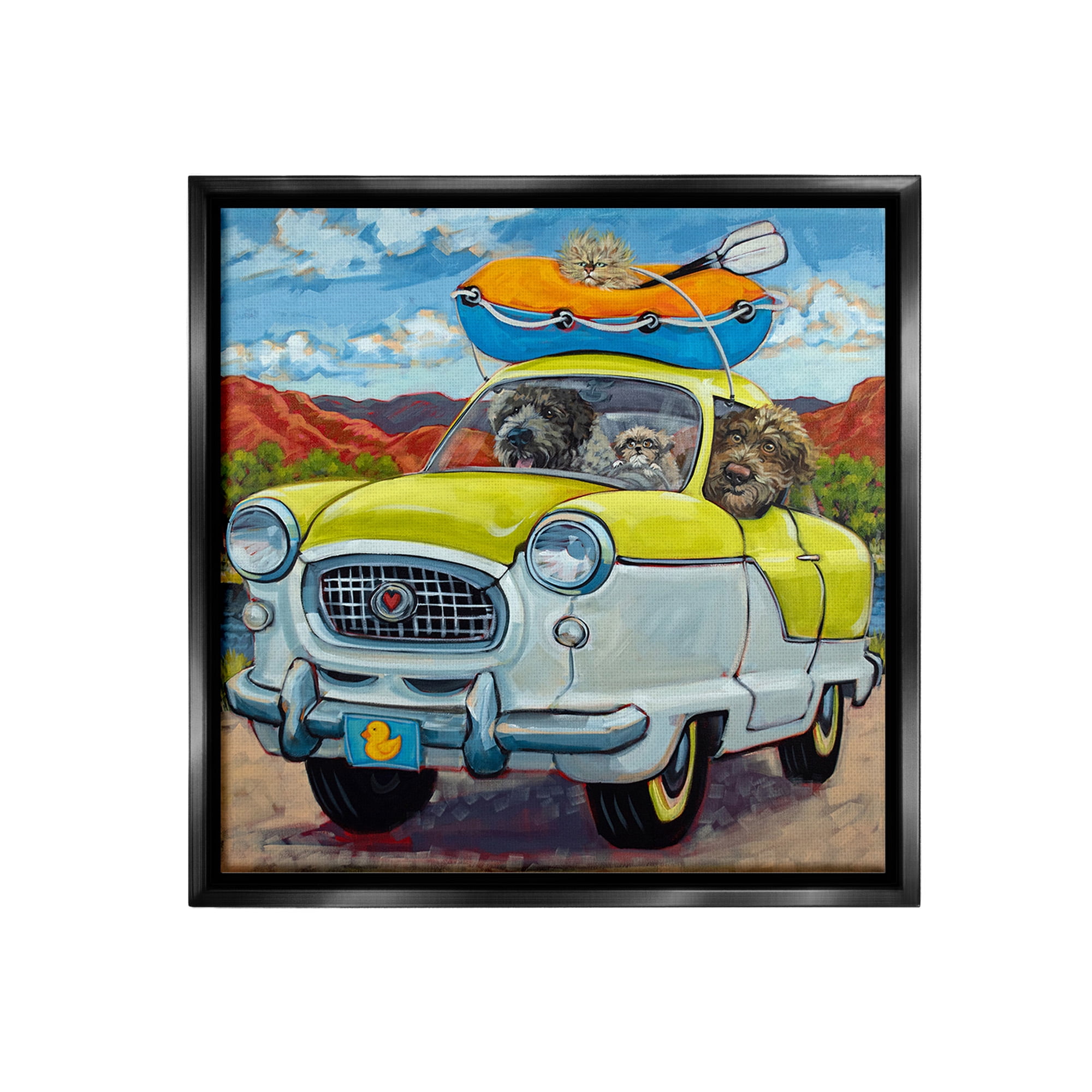 Stupell Industries Vacation Dogs in Car Animals & Insects Painting Black Floater Framed Canvas Art Print Wall Art, 25 x 25
