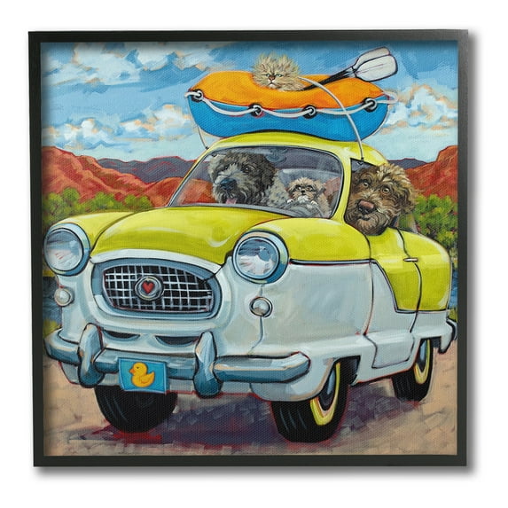 Stupell Industries Vacation Dogs in Car Animals & Insects Painting Black Framed Art Print Wall Art, 24 x 24