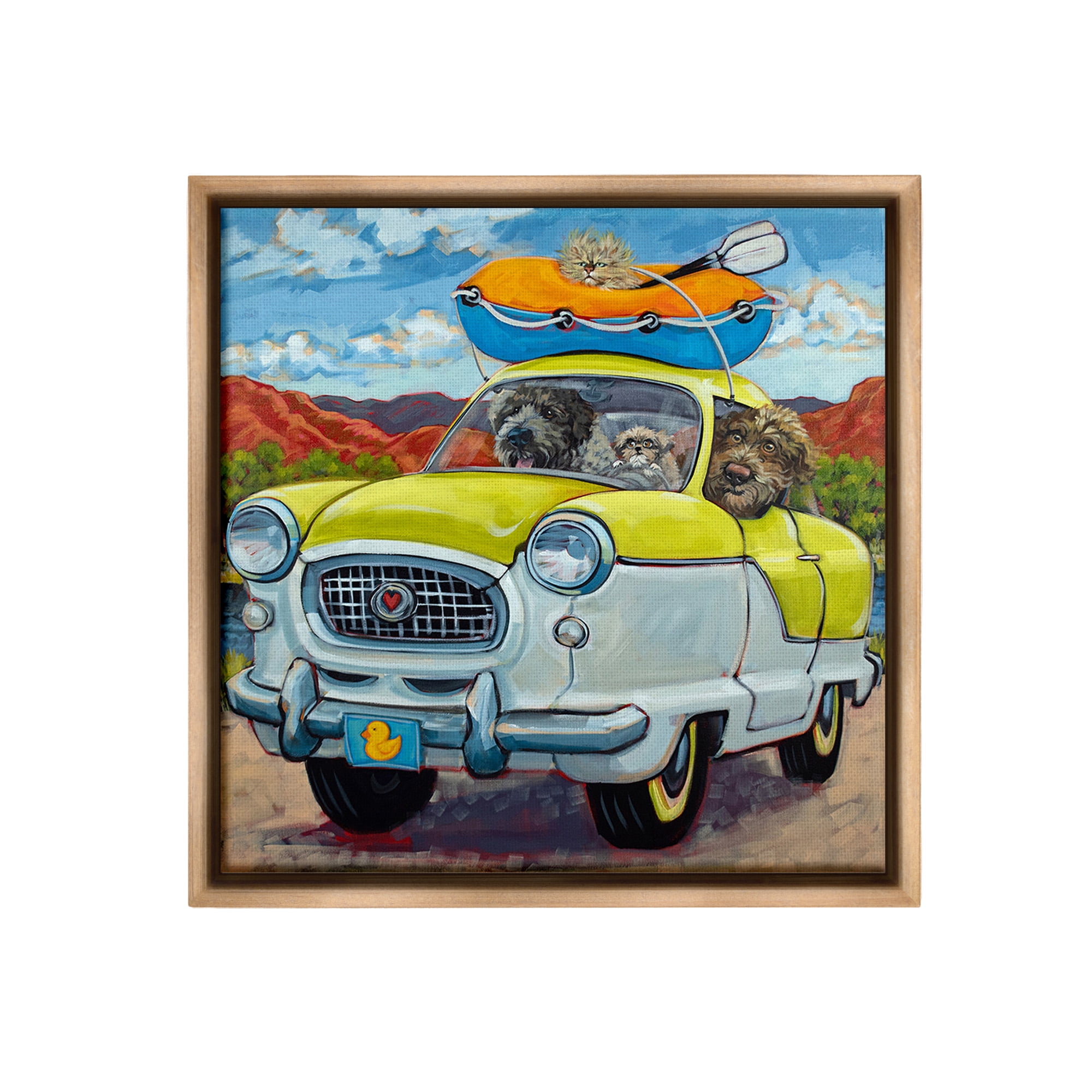 Stupell Industries Vacation Dogs in Car Animals & Insects Painting Brown Floater Framed Canvas Art Print Wall Art, 25 x 25