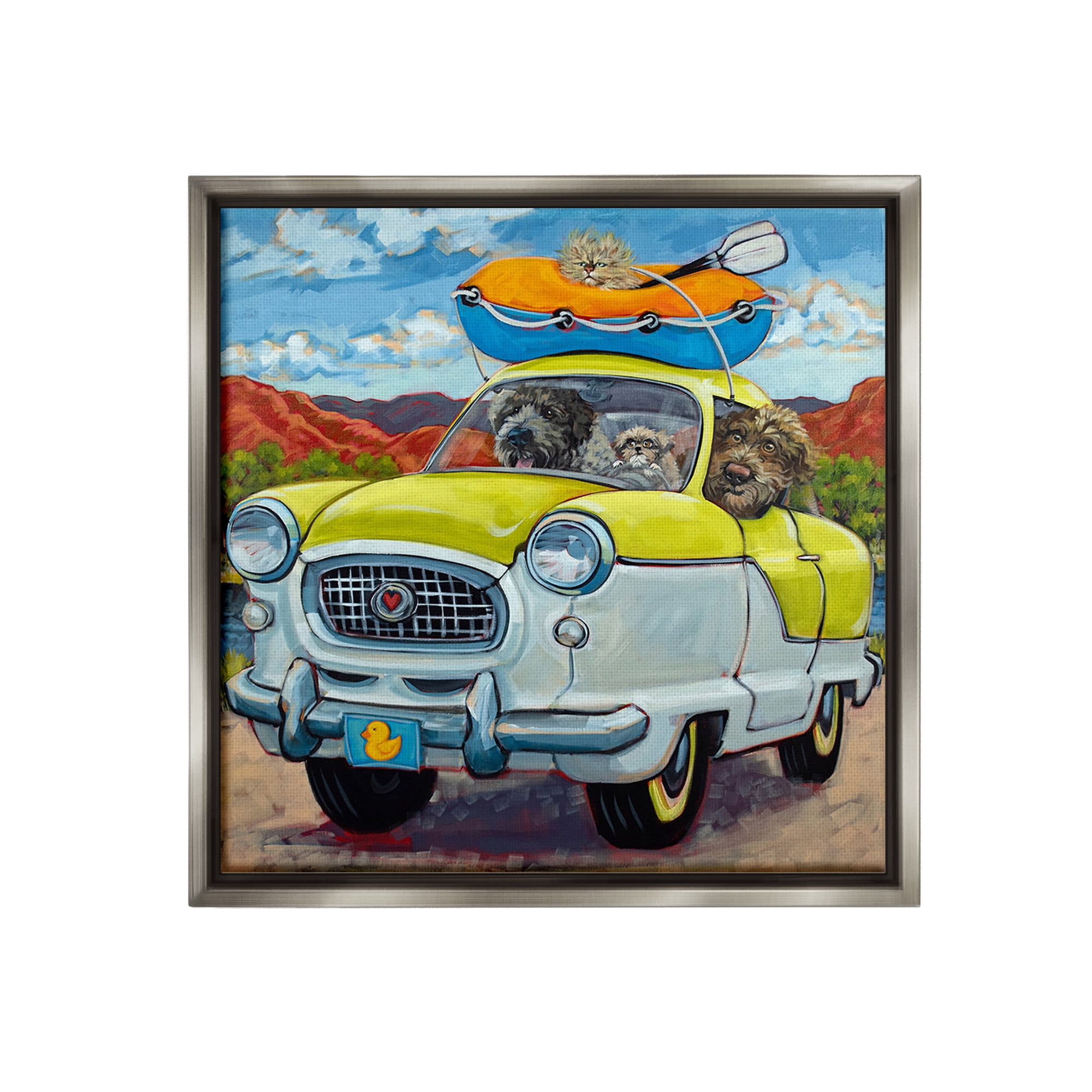Stupell Industries Vacation Dogs in Car Animals & Insects Painting Gray Floater Framed Canvas Art Print Wall Art, 25 x 25