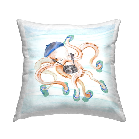 Stupell Industries Vacation Photographer Octopus Printed Throw Pillow Design by Lanie Loreth