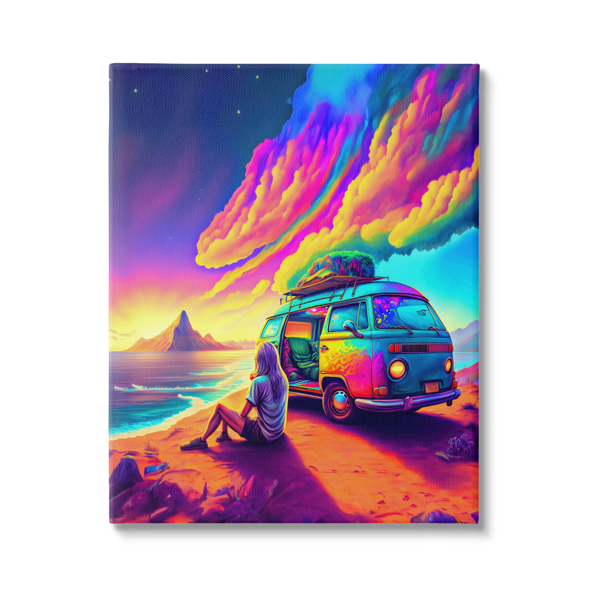Stupell Industries Vacation Van on Beach Landscape Painting Gallery Wrapped Canvas Art Print Wall Art, 16 x 20