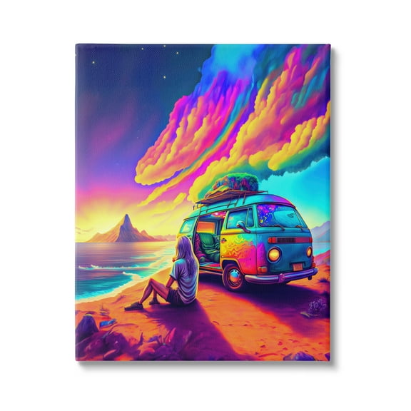 Stupell Industries Vacation Van on Beach Landscape Painting Gallery Wrapped Canvas Art Print Wall Art, 24 x 30