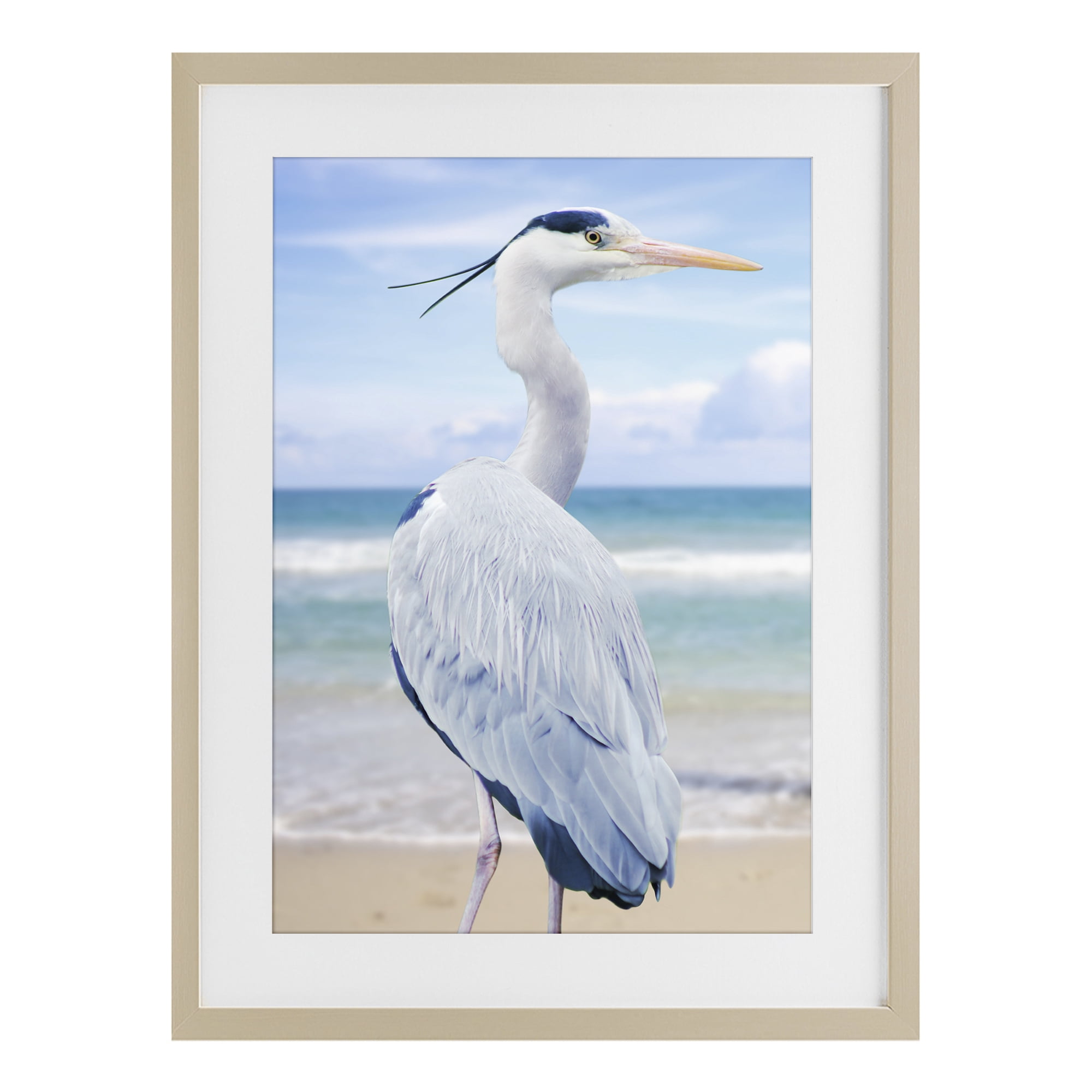 Stupell Industries Vacationing Heron by Seaside Birch Framed Print Under Glass, design by Marcus Prime
