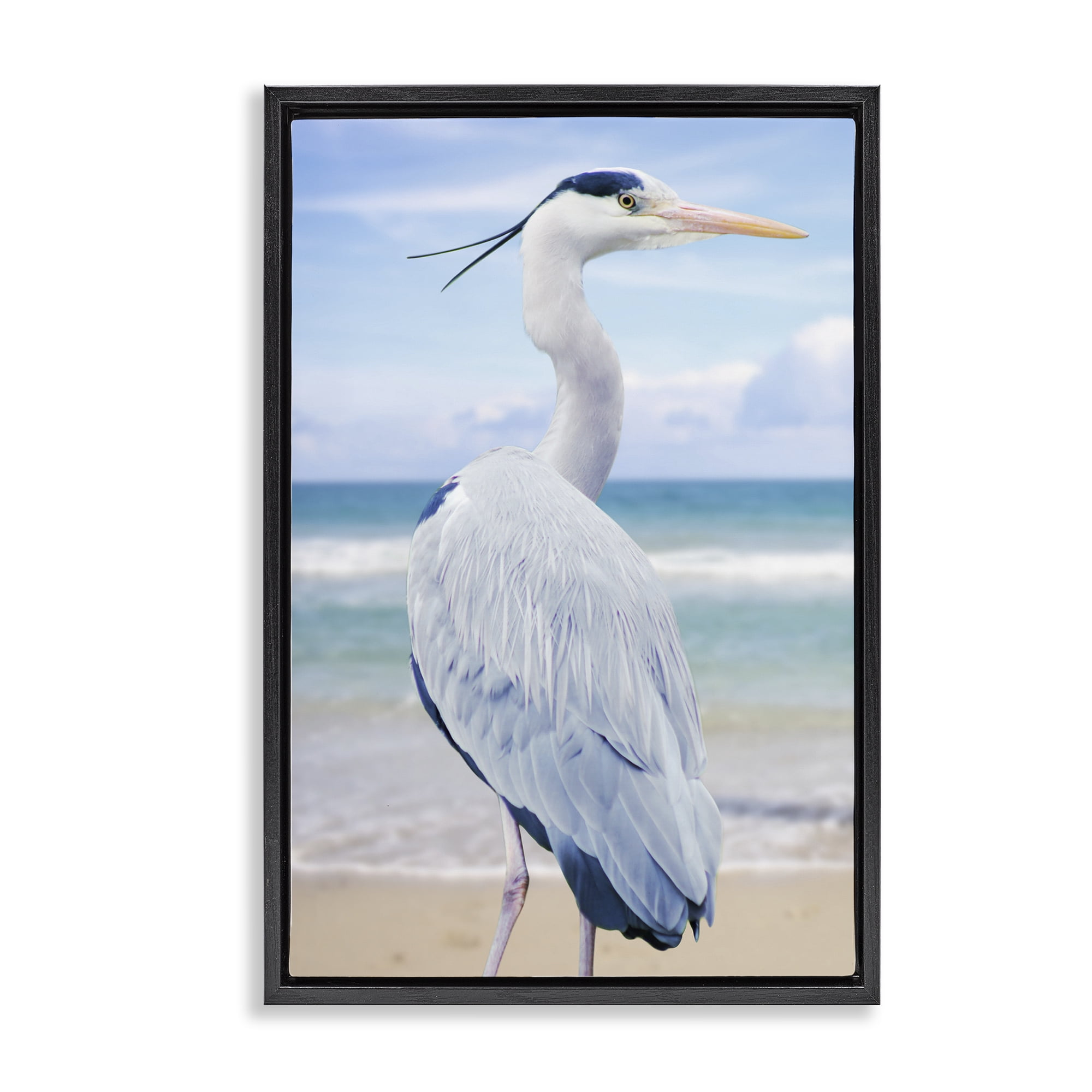 Stupell Industries Vacationing Heron by Seaside Black Framed Floater Canvas Wall Art, design by Marcus Prime