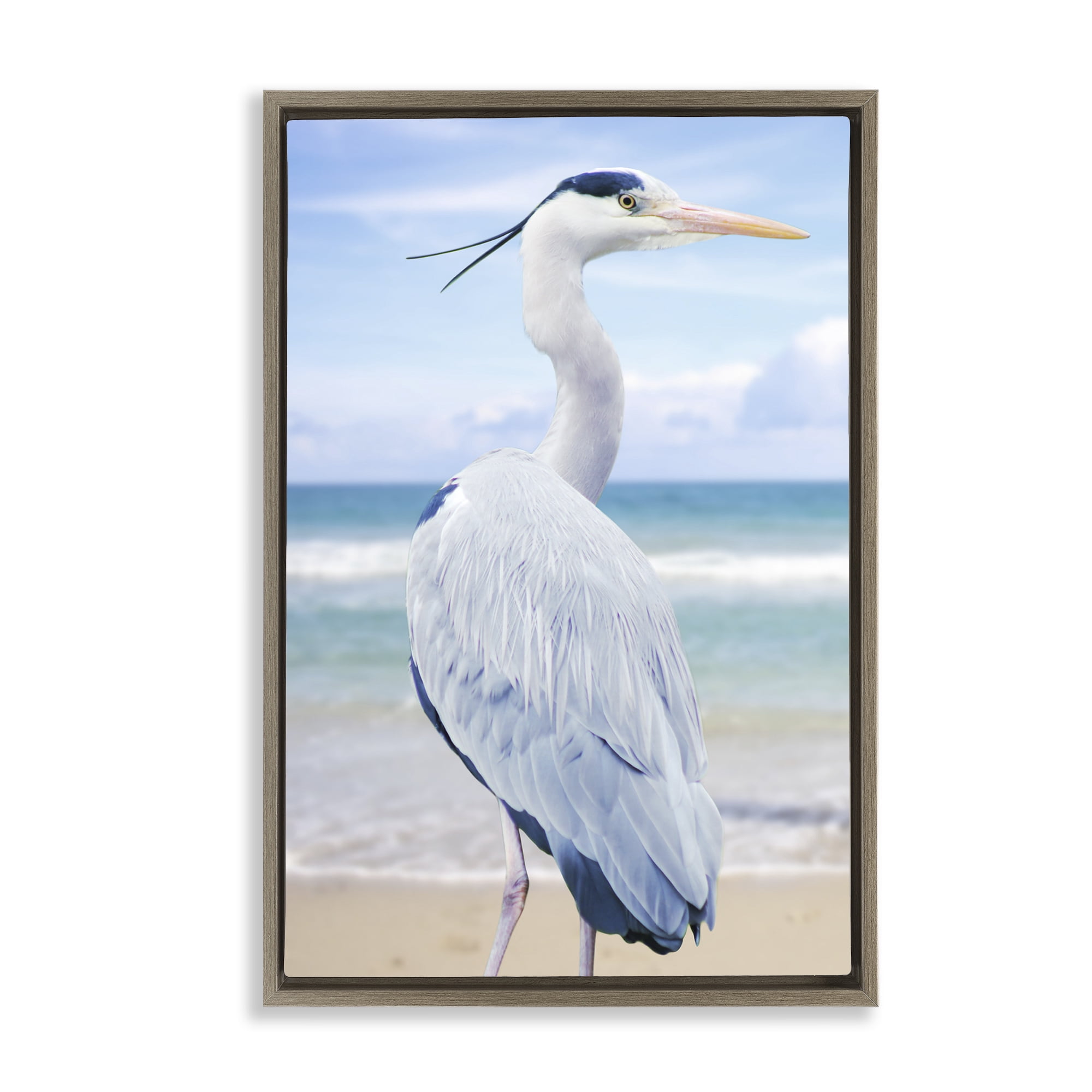 Stupell Industries Vacationing Heron by Seaside Brown Framed Floater Canvas Wall Art, design by Marcus Prime