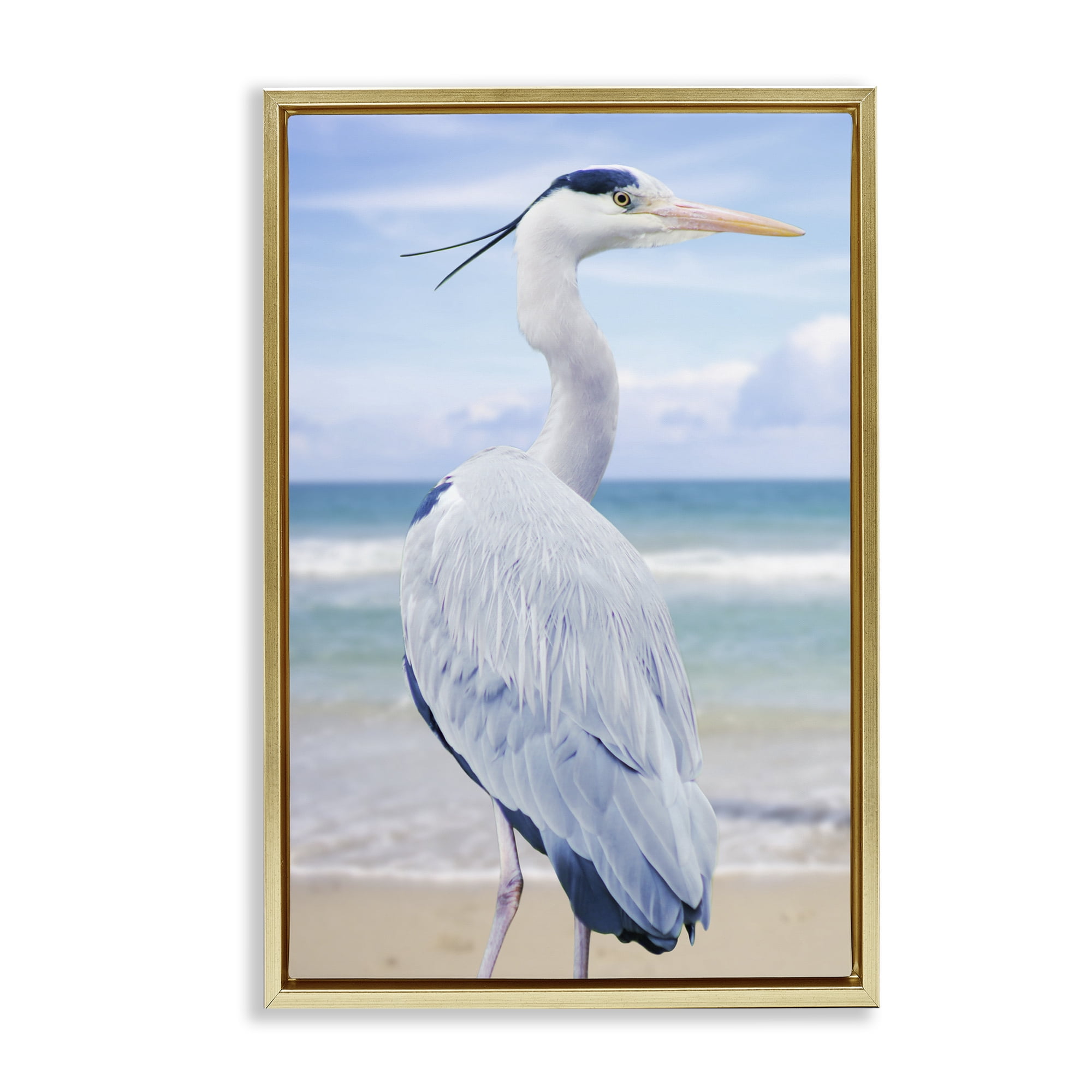 Stupell Industries Vacationing Heron by Seaside Gold Framed Floater Canvas Wall Art, design by Marcus Prime