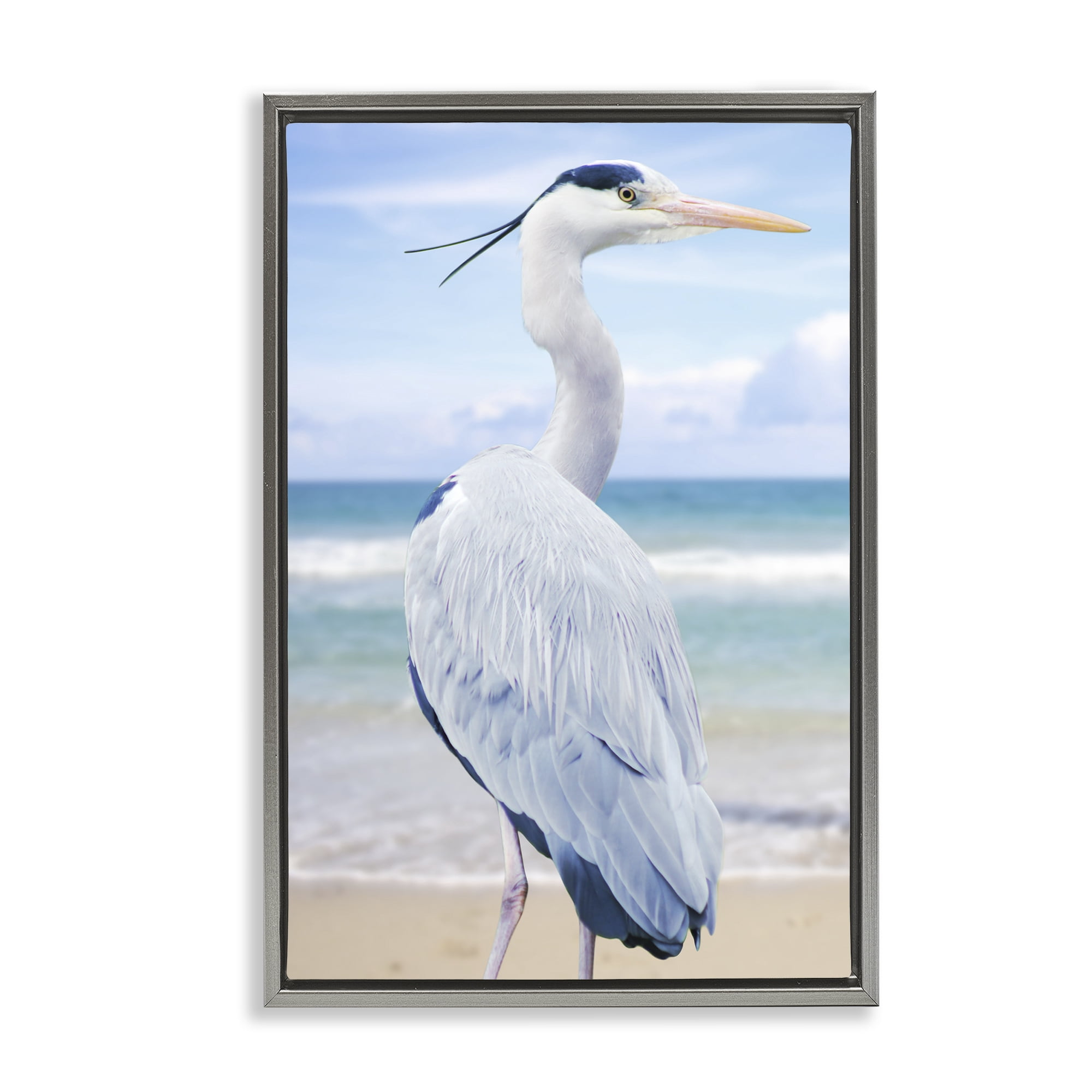 Stupell Industries Vacationing Heron by Seaside Gray Framed Floater Canvas Wall Art, design by Marcus Prime