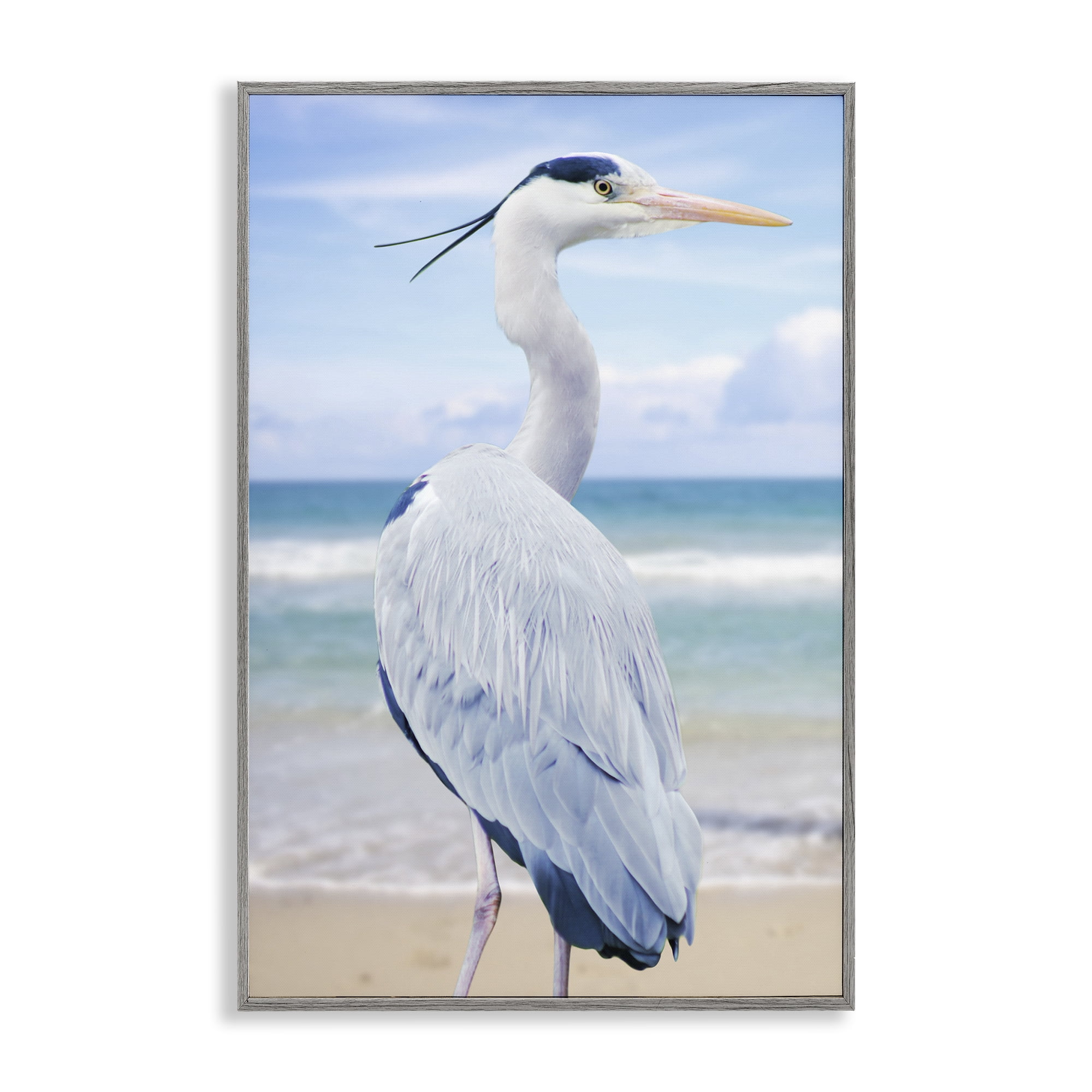 Stupell Industries Vacationing Heron by Seaside Gray Framed Giclee Art, design by Marcus Prime