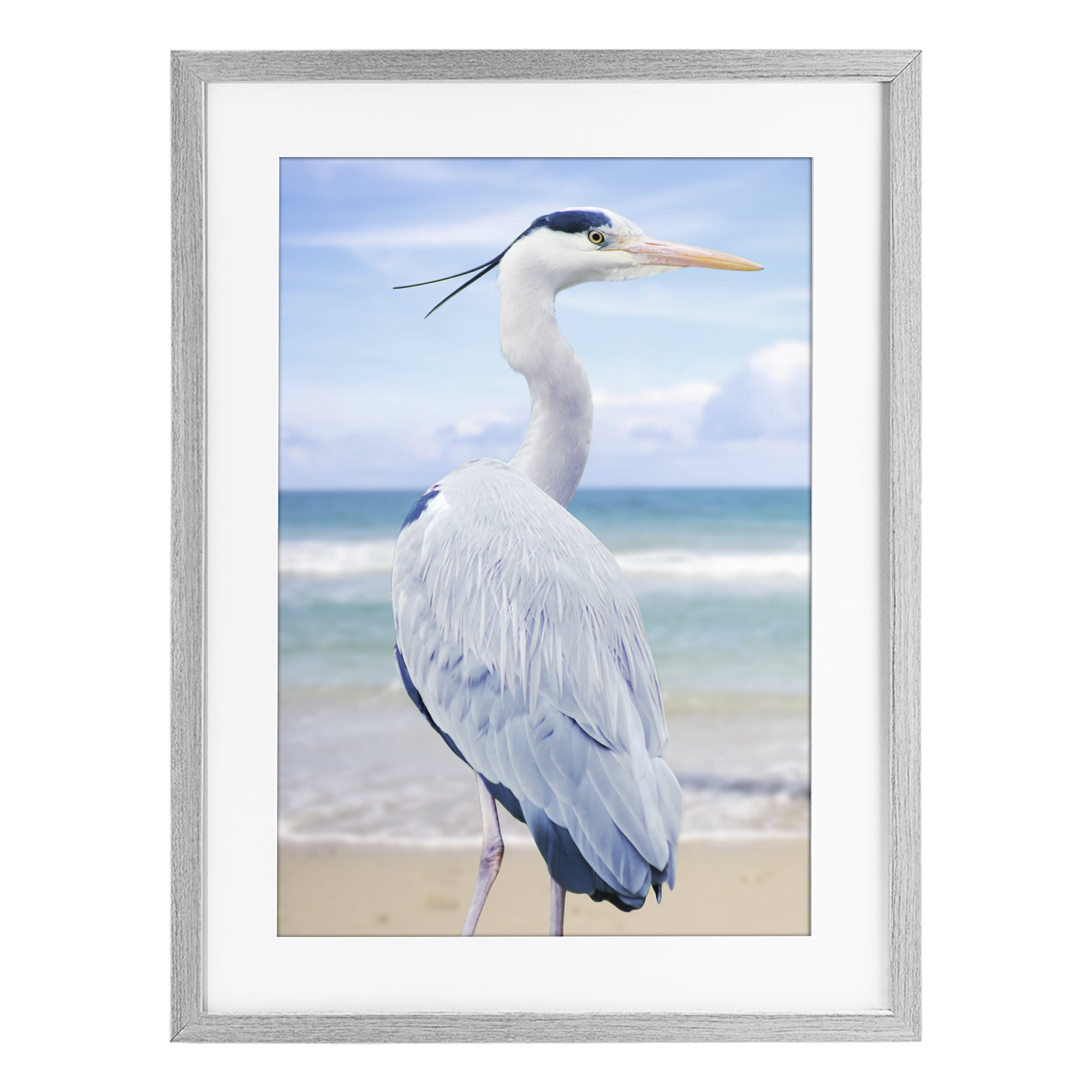 Stupell Industries Vacationing Heron by Seaside Gray Framed Print Under Glass, design by Marcus Prime