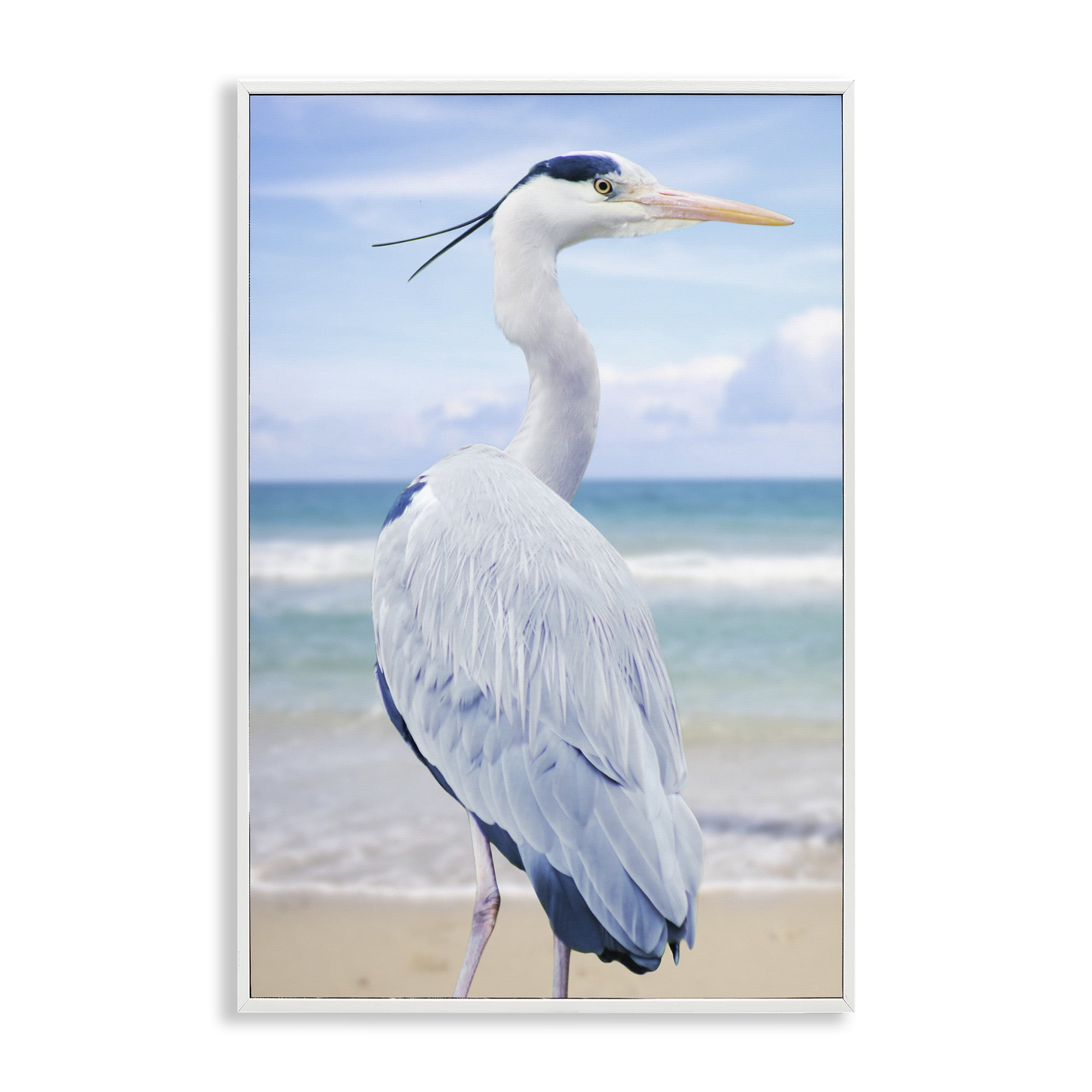 Stupell Industries Vacationing Heron by Seaside White Framed Giclee Art, design by Marcus Prime
