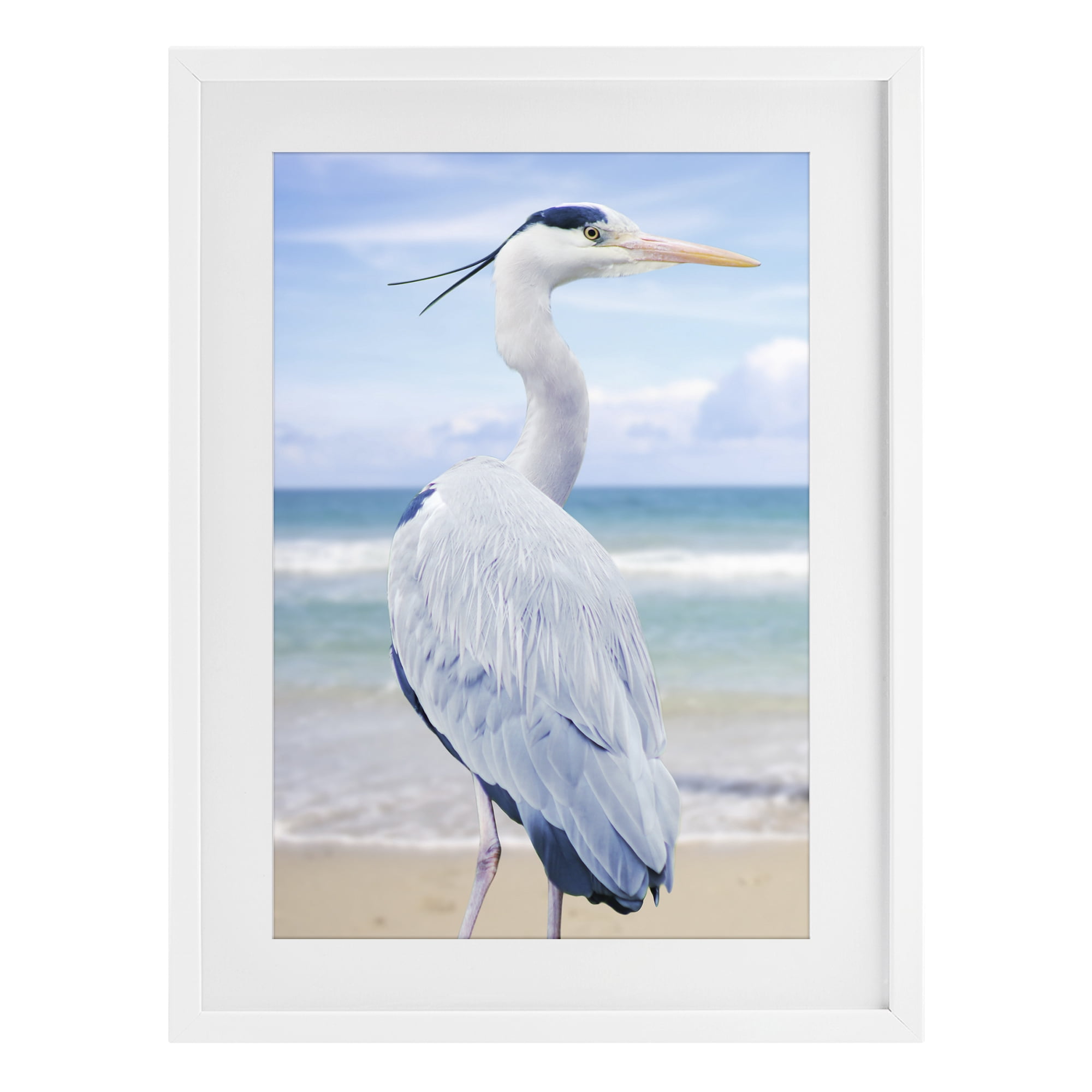 Stupell Industries Vacationing Heron by Seaside White Framed Print Under Glass, design by Marcus Prime