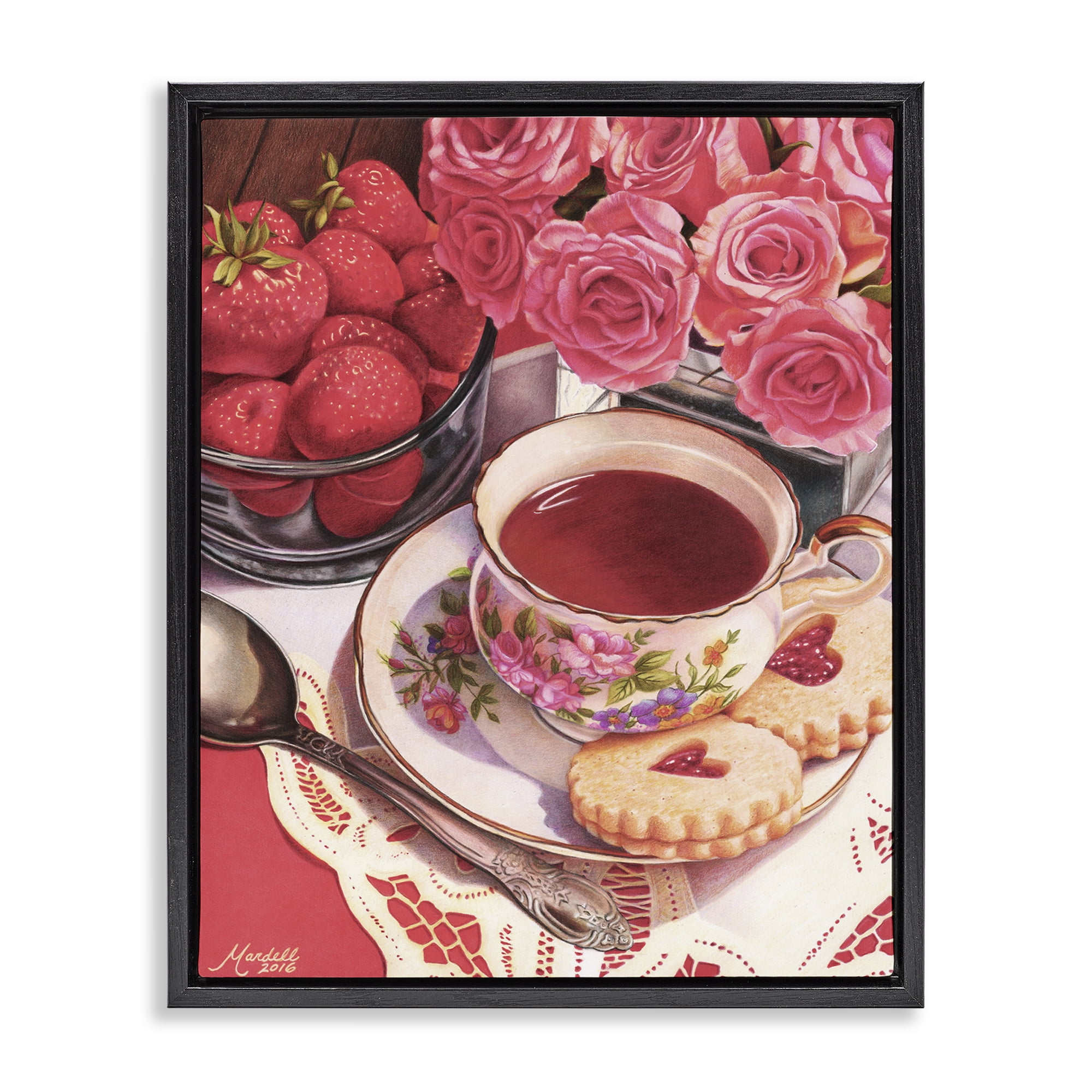 Stupell Industries Valentine's Day Tea Food & Beverage Painting Black Floater Framed Art Print Wall Art, 25 x 31