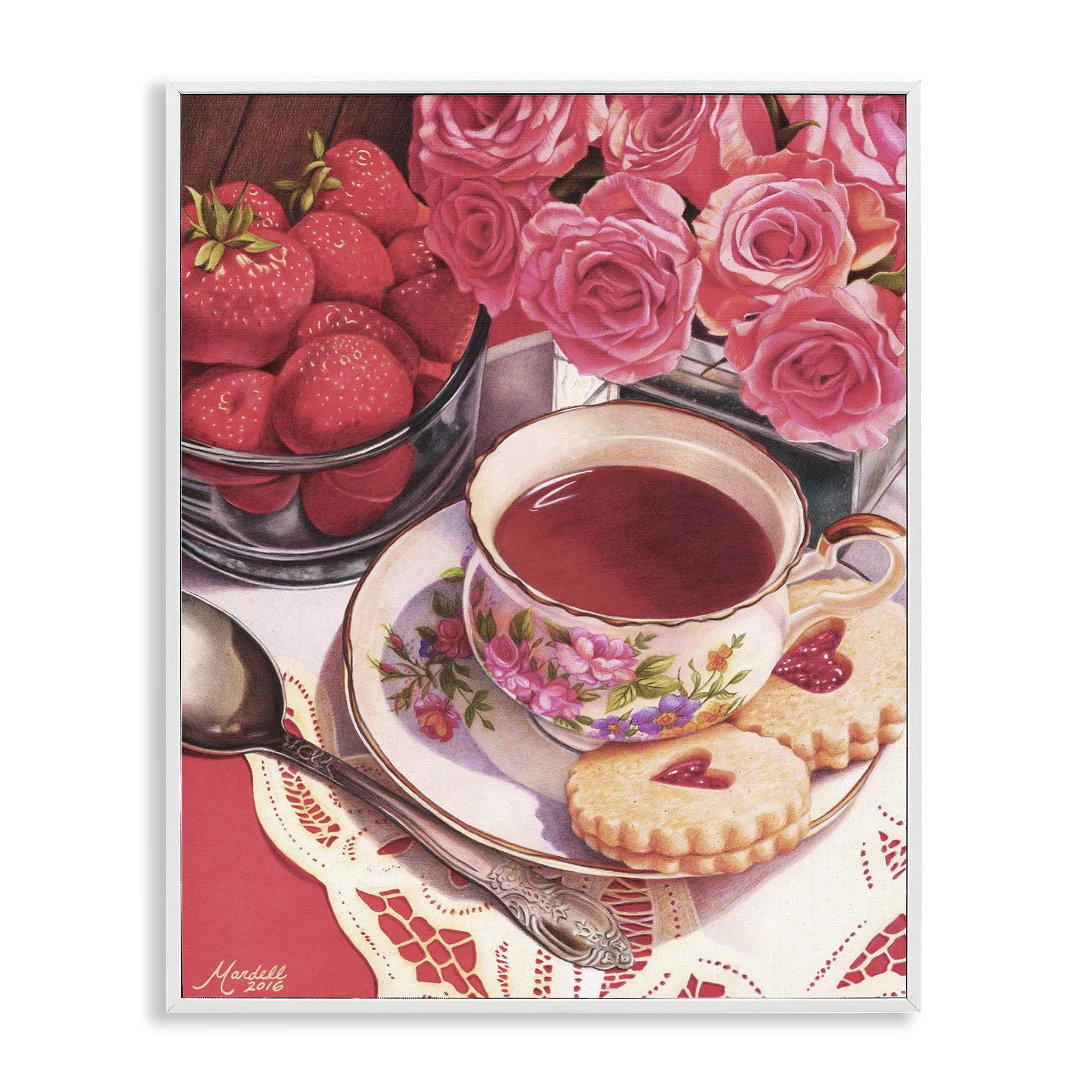 Stupell Industries Valentine's Day Tea Food & Beverage Painting White Framed Art Print Wall Art, 16 x 20