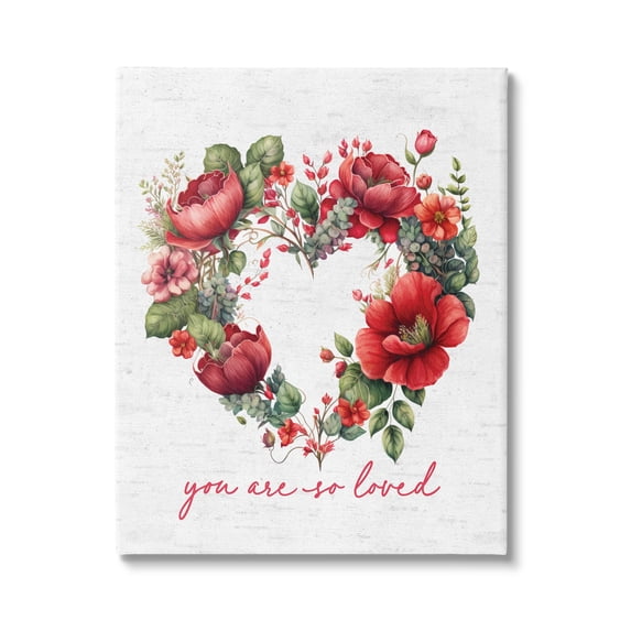 Stupell Industries Valentine's Heart Shaped Wreath Botanical & Floral Painting Gallery Wrapped Canvas Art Print Wall Art, 24 x 30