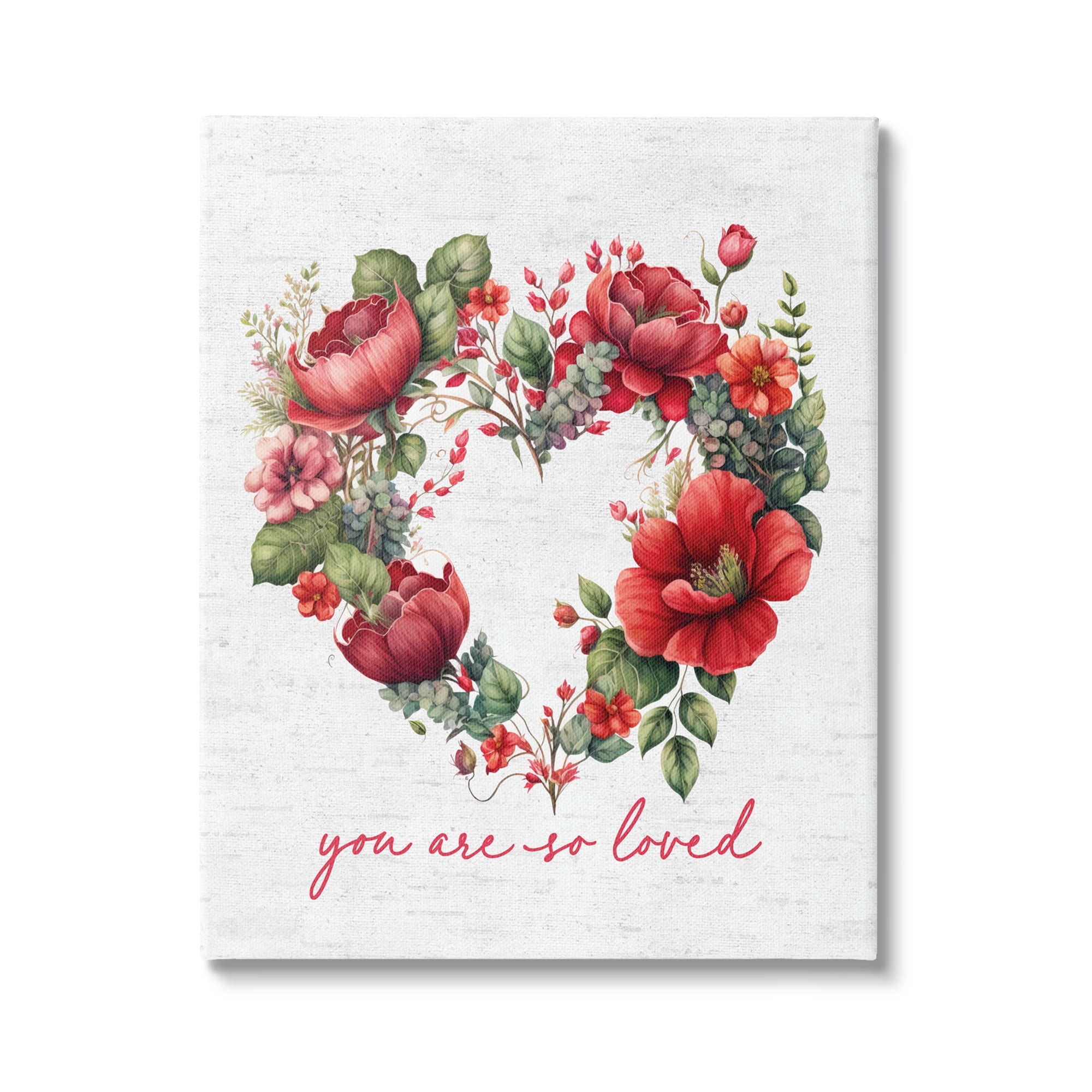 Stupell Industries Valentine's Heart Shaped Wreath Botanical & Floral Painting Gallery Wrapped Canvas Art Print Wall Art, 30 x 40