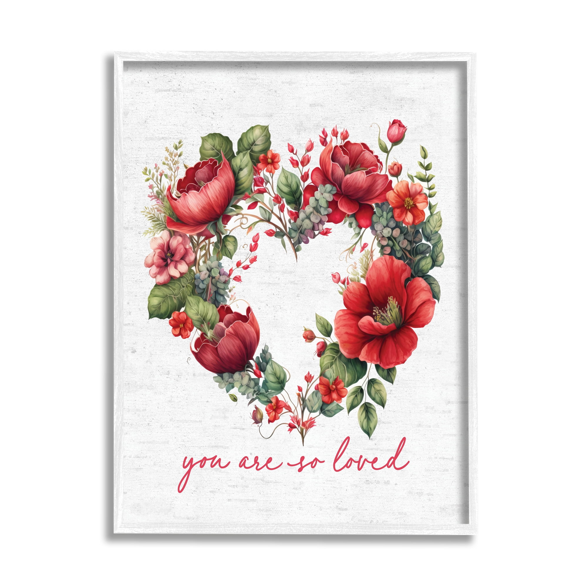 Stupell Industries Valentine's Heart Shaped Wreath Botanical & Floral Painting White Framed Art Print Wall Art, 16 x 20