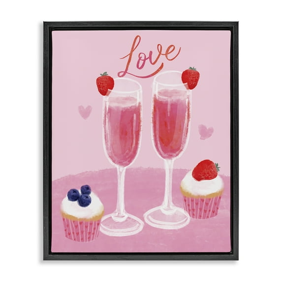 Stupell Industries Valentine's Twin Champagne Food & Beverage Painting Black Floater Framed Canvas Art Print Wall Art, 17 x 21