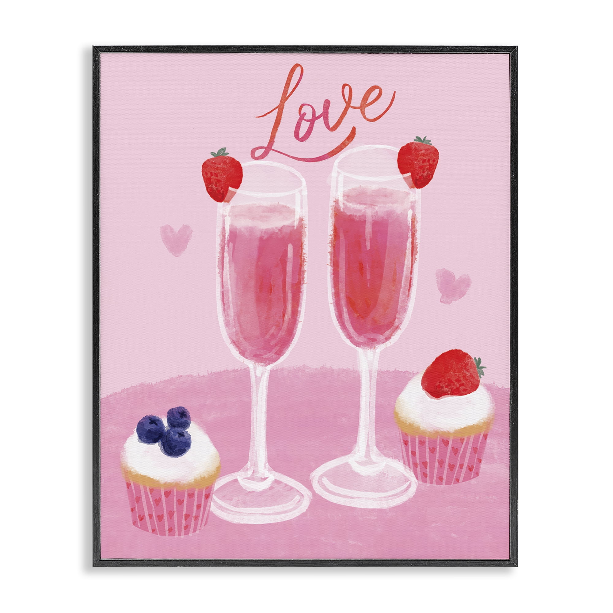 Stupell Industries Valentine's Twin Champagne Food & Beverage Painting Black Framed Art Print Wall Art, 16 x 20