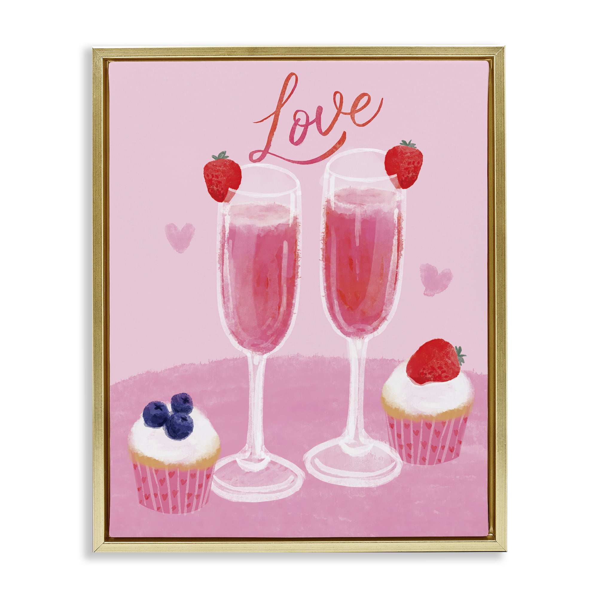 Stupell Industries Valentine's Twin Champagne Food & Beverage Painting Gold Floater Framed Canvas Art Print Wall Art, 25 x 31
