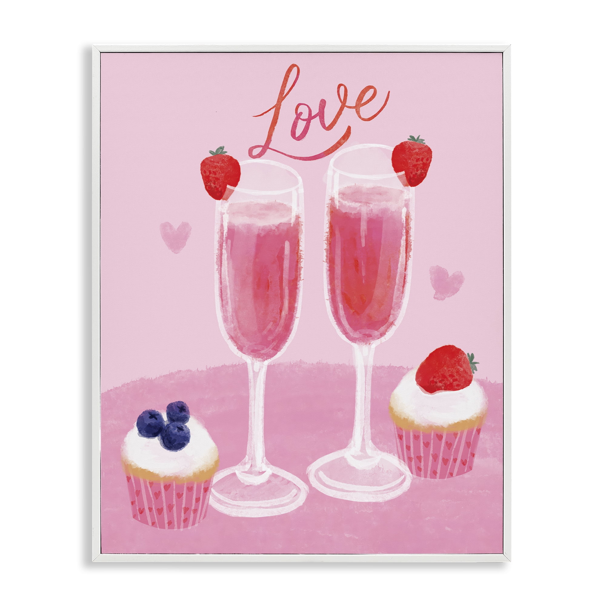 Stupell Industries Valentine's Twin Champagne Food & Beverage Painting White Framed Art Print Wall Art, 16 x 20