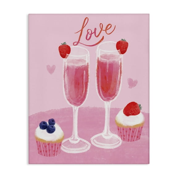 Stupell Industries Valentine's Twin Champagne Food & Beverage Painting Wrapped Canvas Art Print Wall Art, 16 x 20
