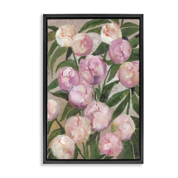 Stupell Industries Valenty Painterly Peonies Black Framed Floater Canvas Wall Art design by 1x, 25 x 17