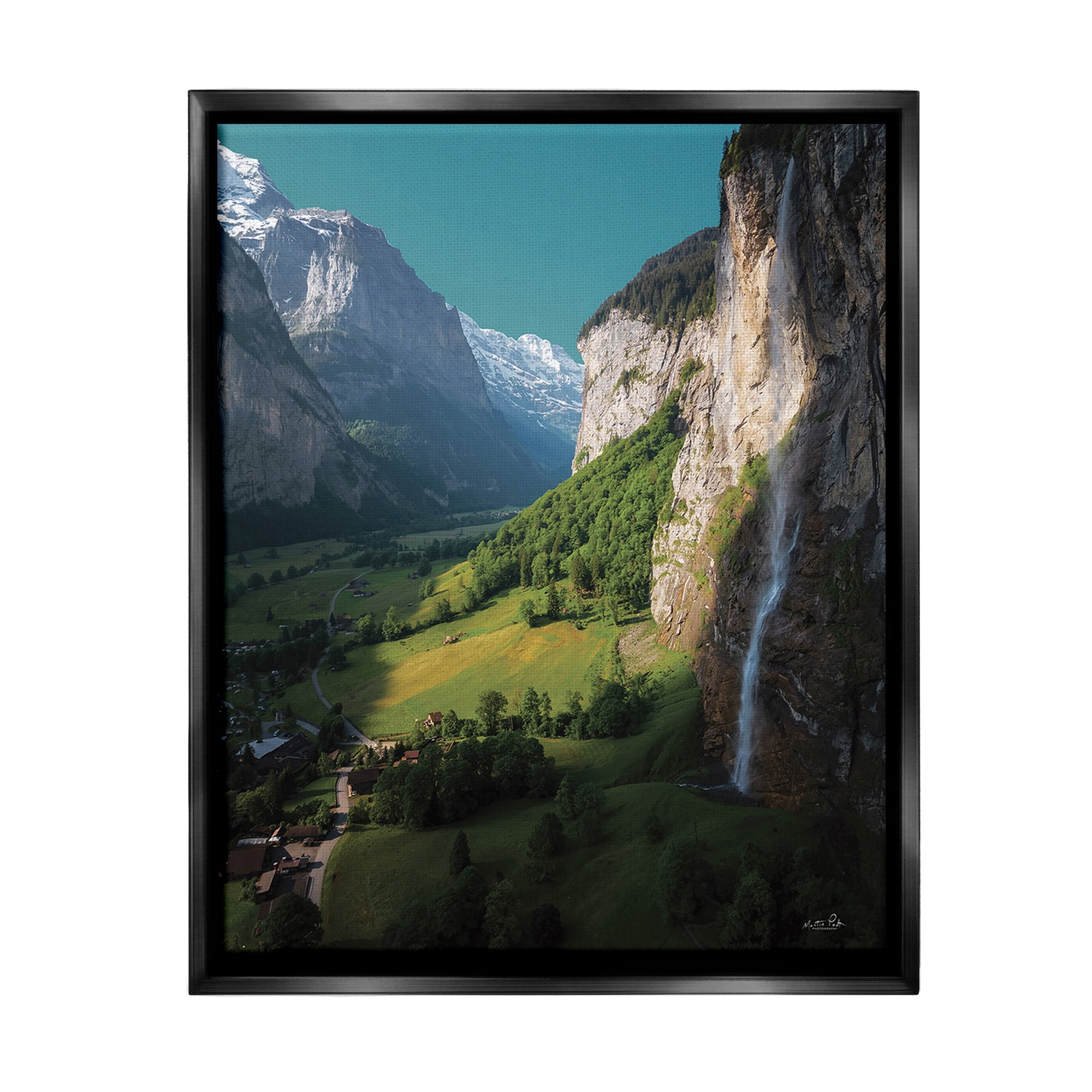 Stupell Industries Valley Cliffs Grassland Landscape Photography Black Floater Framed Canvas Art Print Wall Art, 17 x 21