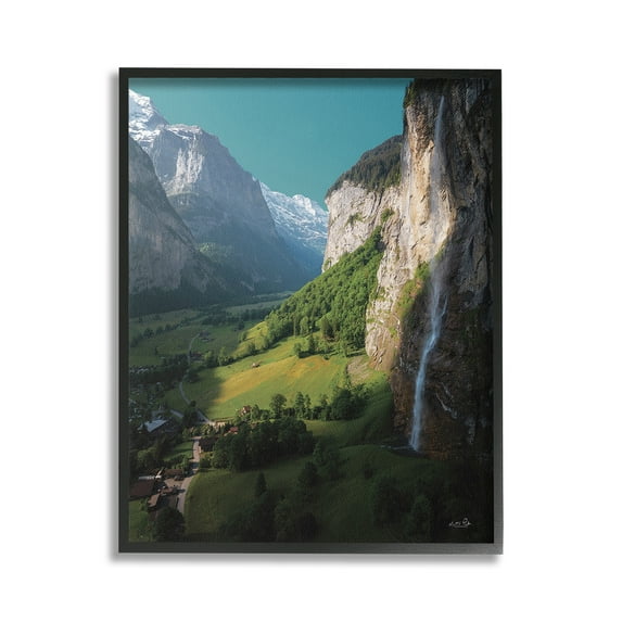 Stupell Industries Valley Cliffs Grassland Landscape Photography Black Framed Art Print Wall Art, 24 x 30