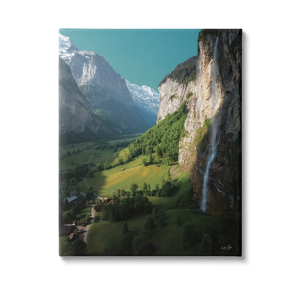 Stupell Industries Valley Cliffs Grassland Landscape Photography Gallery Wrapped Canvas Art Print Wall Art, 16 x 20