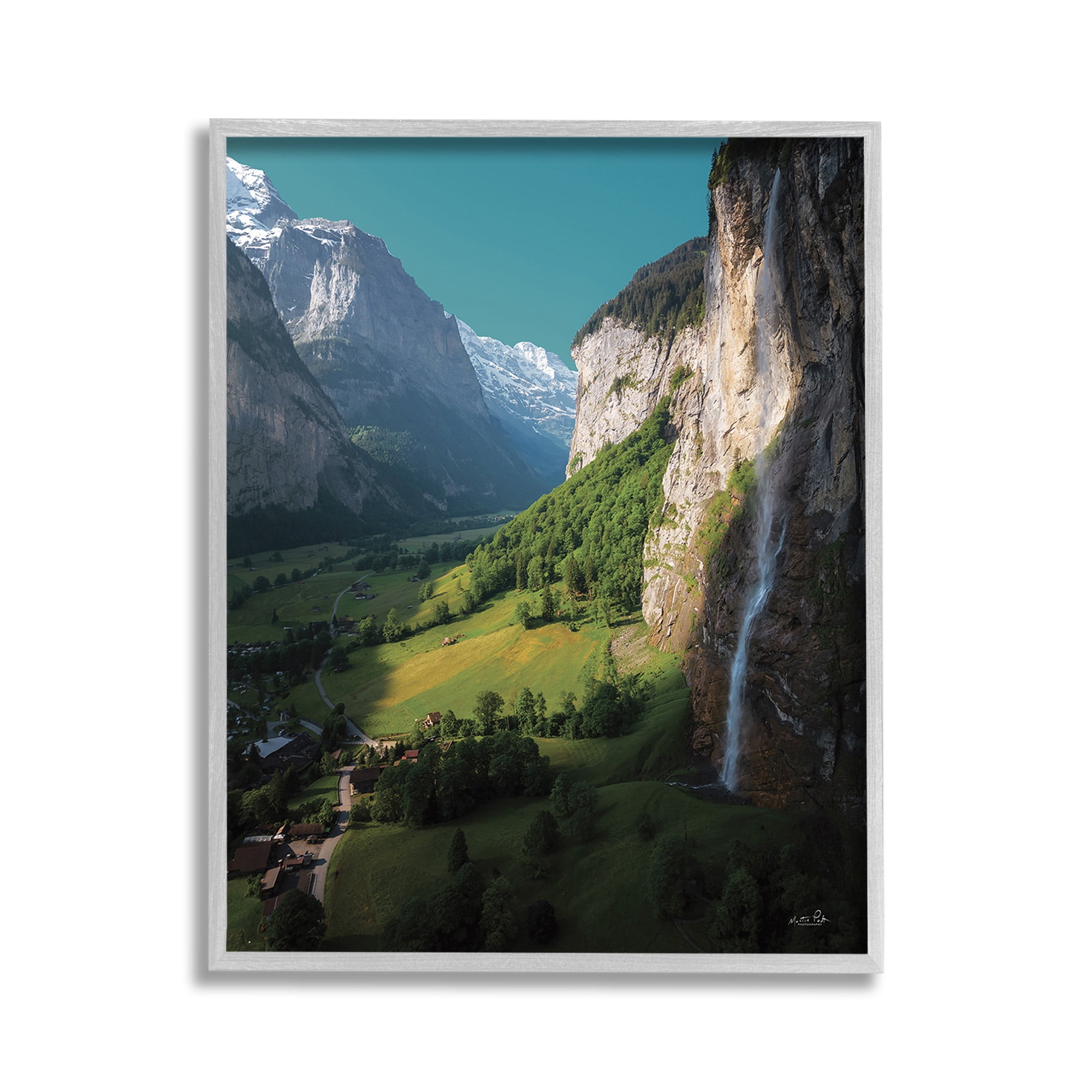 Stupell Industries Valley Cliffs Grassland Landscape Photography Gray Framed Art Print Wall Art, 11 x 14