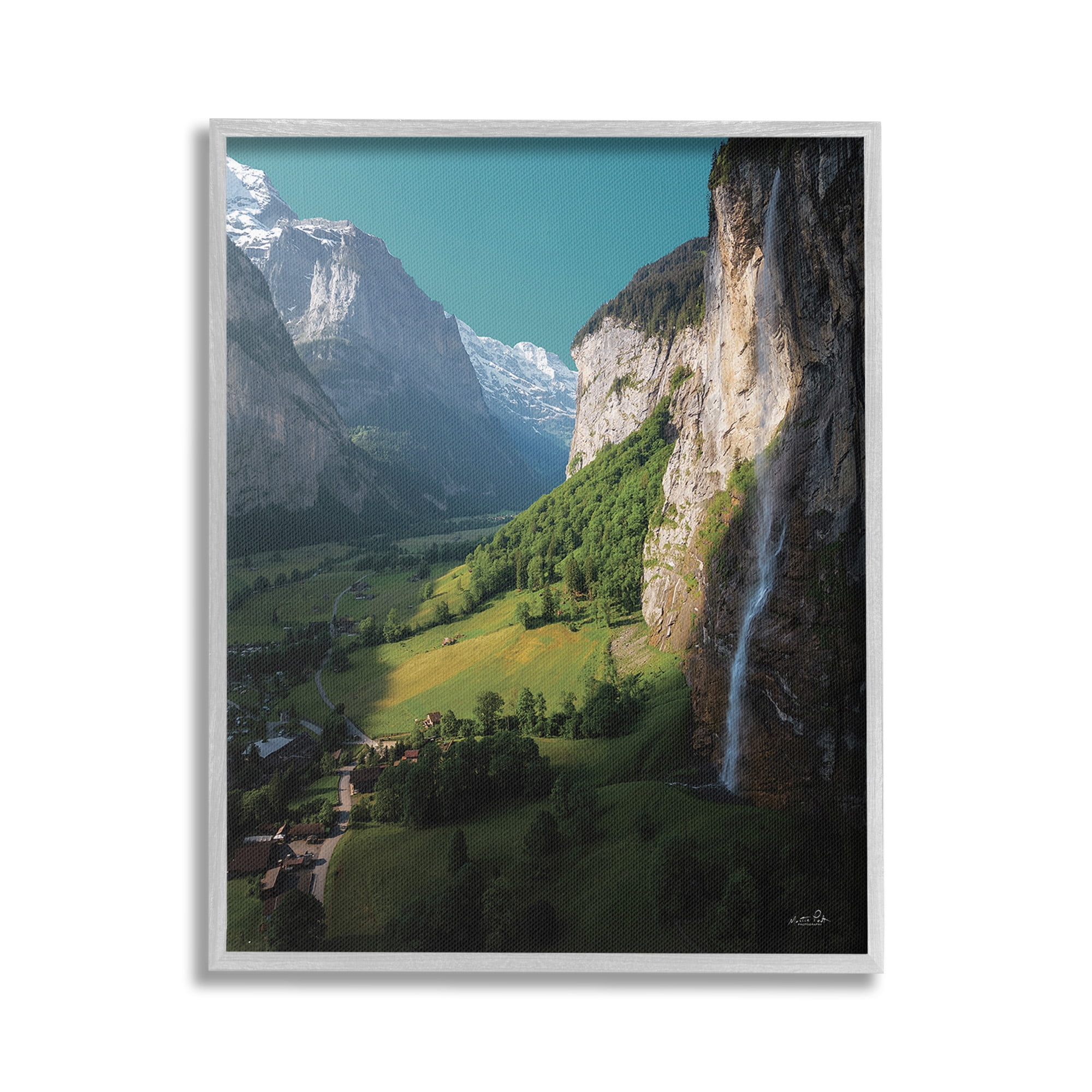 Stupell Industries Valley Cliffs Grassland Landscape Photography Gray Framed Art Print Wall Art, 16 x 20