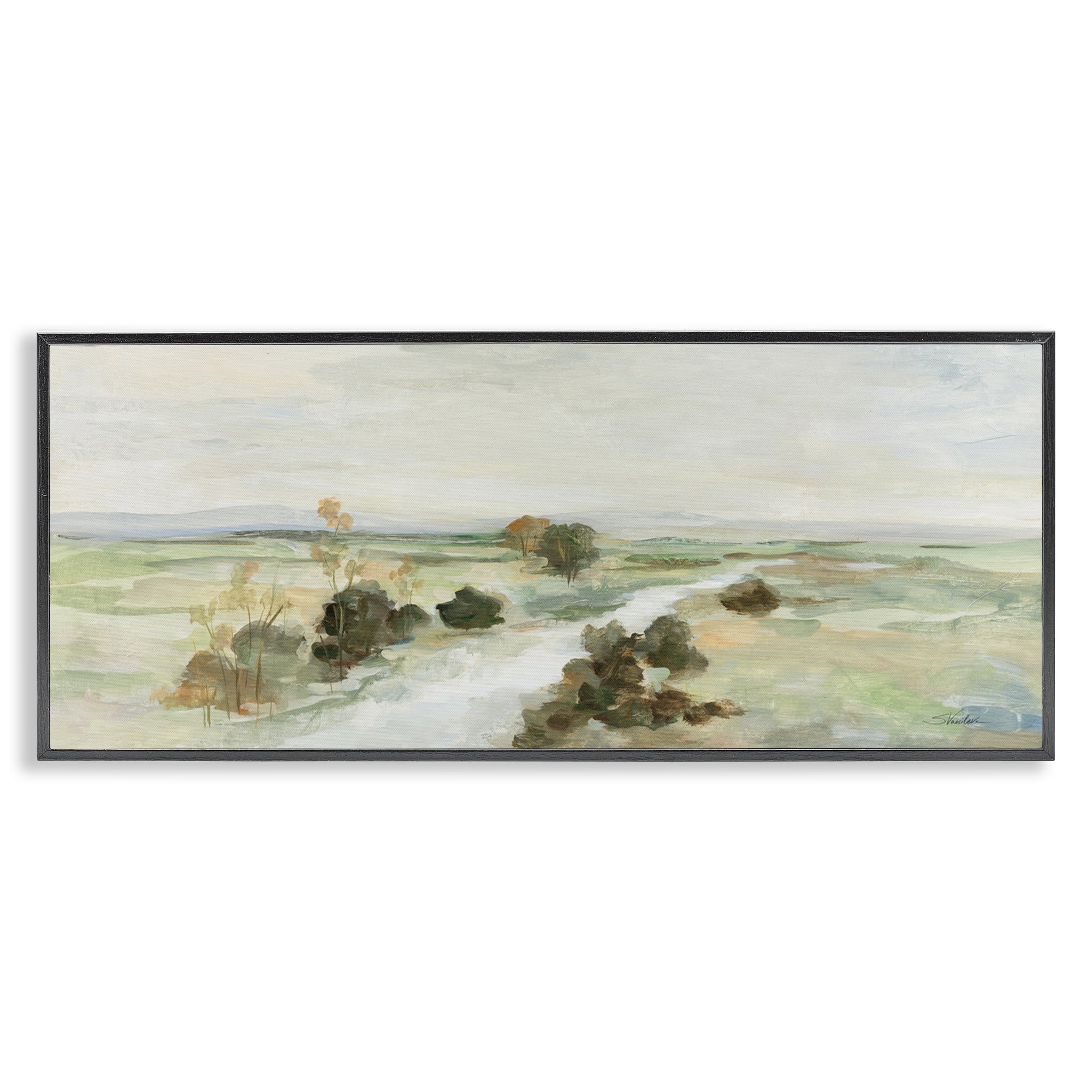 Stupell Industries Valley Creek Landscape Landscape & Nature Painting Black Framed Art Print Wall Art, 30 x 13