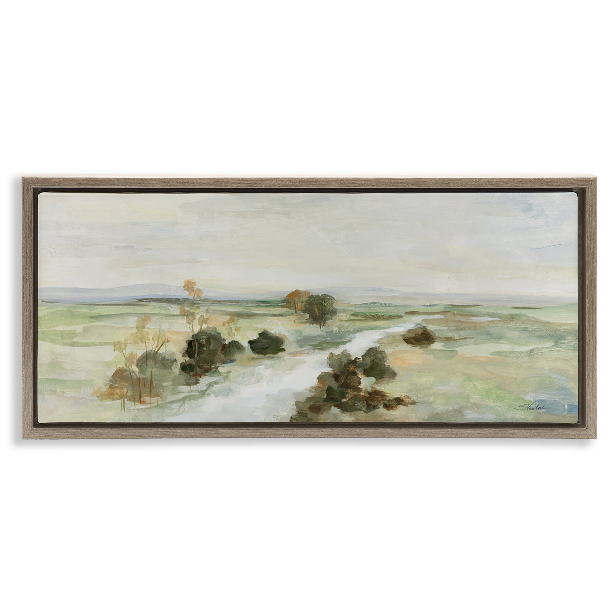 Stupell Industries Valley Creek Landscape Landscape & Nature Painting Brown Floater Framed Canvas Art Print Wall Art, 31 x 14