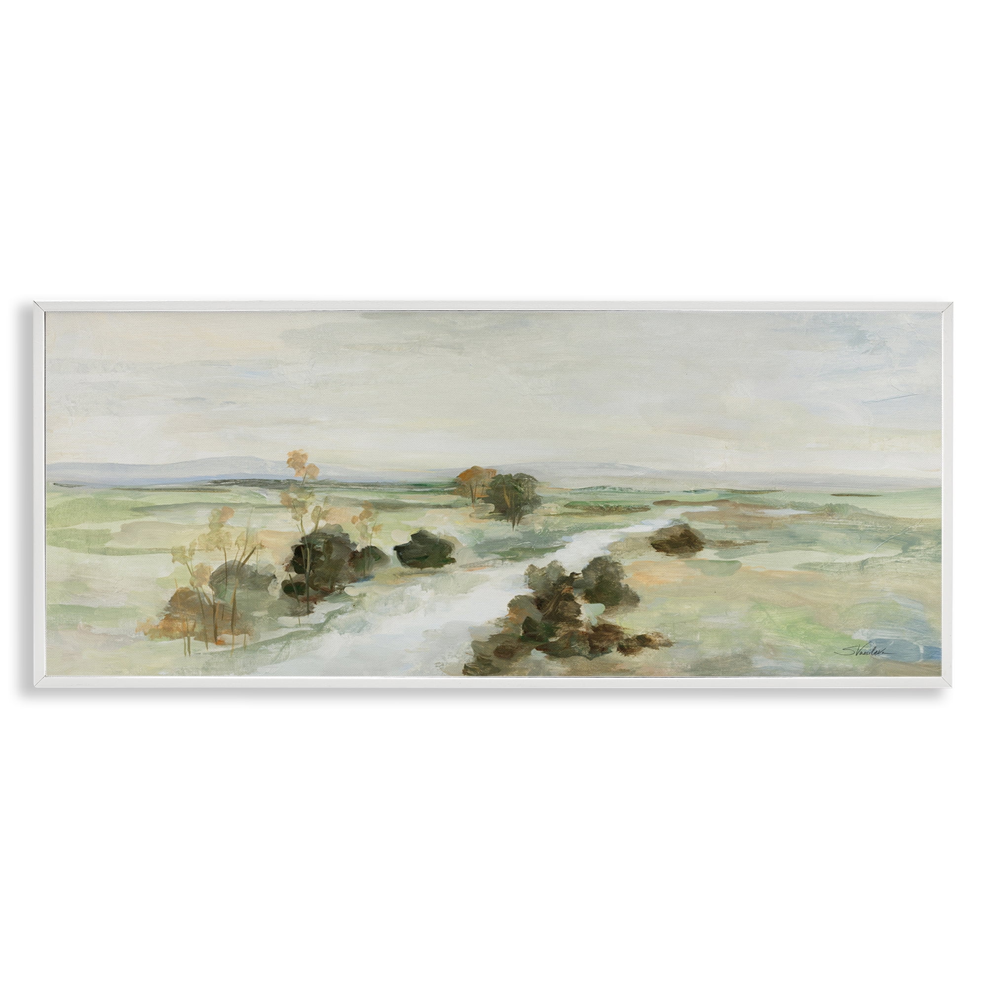 Stupell Industries Valley Creek Landscape Landscape & Nature Painting White Framed Art Print Wall Art, 24 x 10