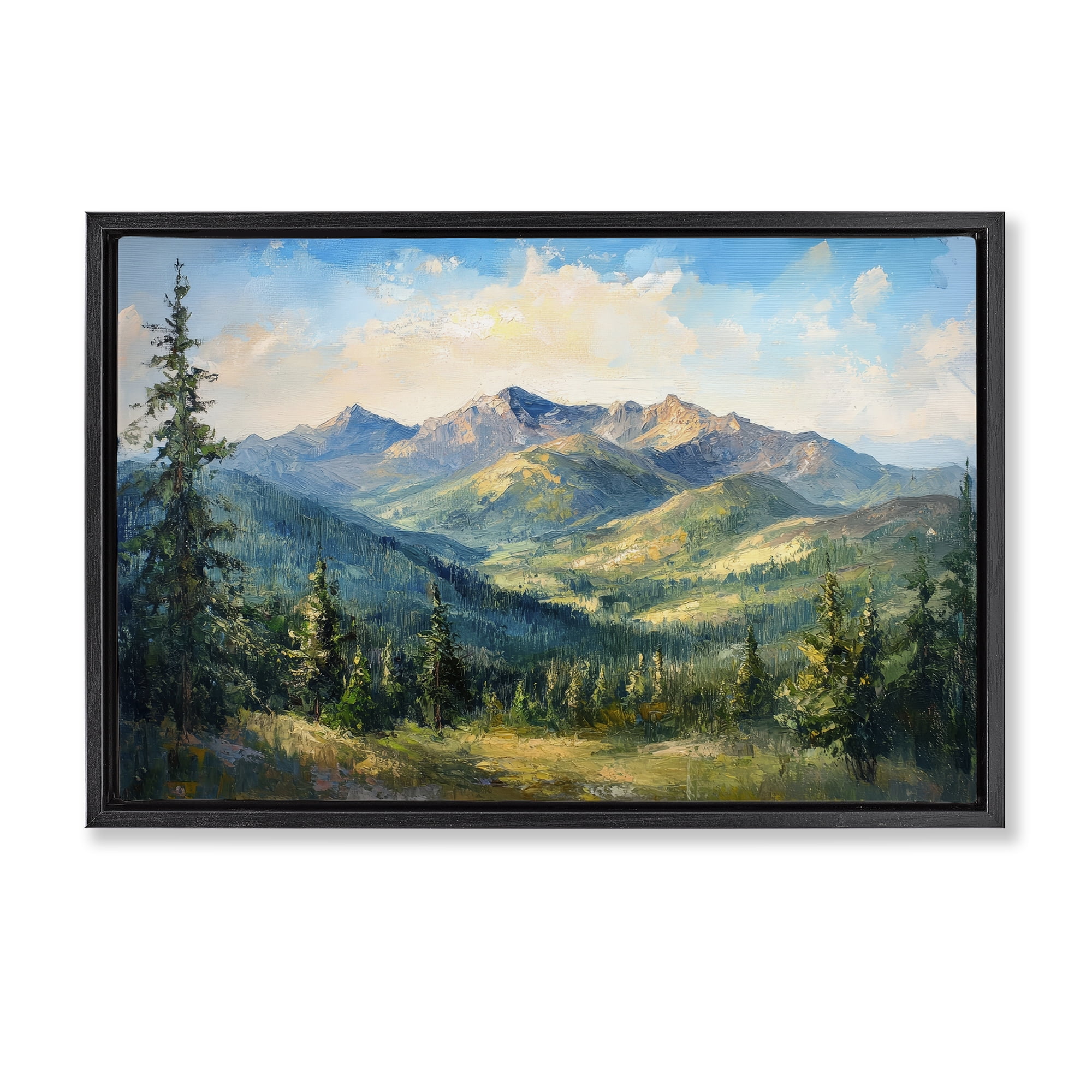 Stupell Industries Valley In The Mountains Black Framed Floater Canvas Wall Art, design by Petal Prints Design