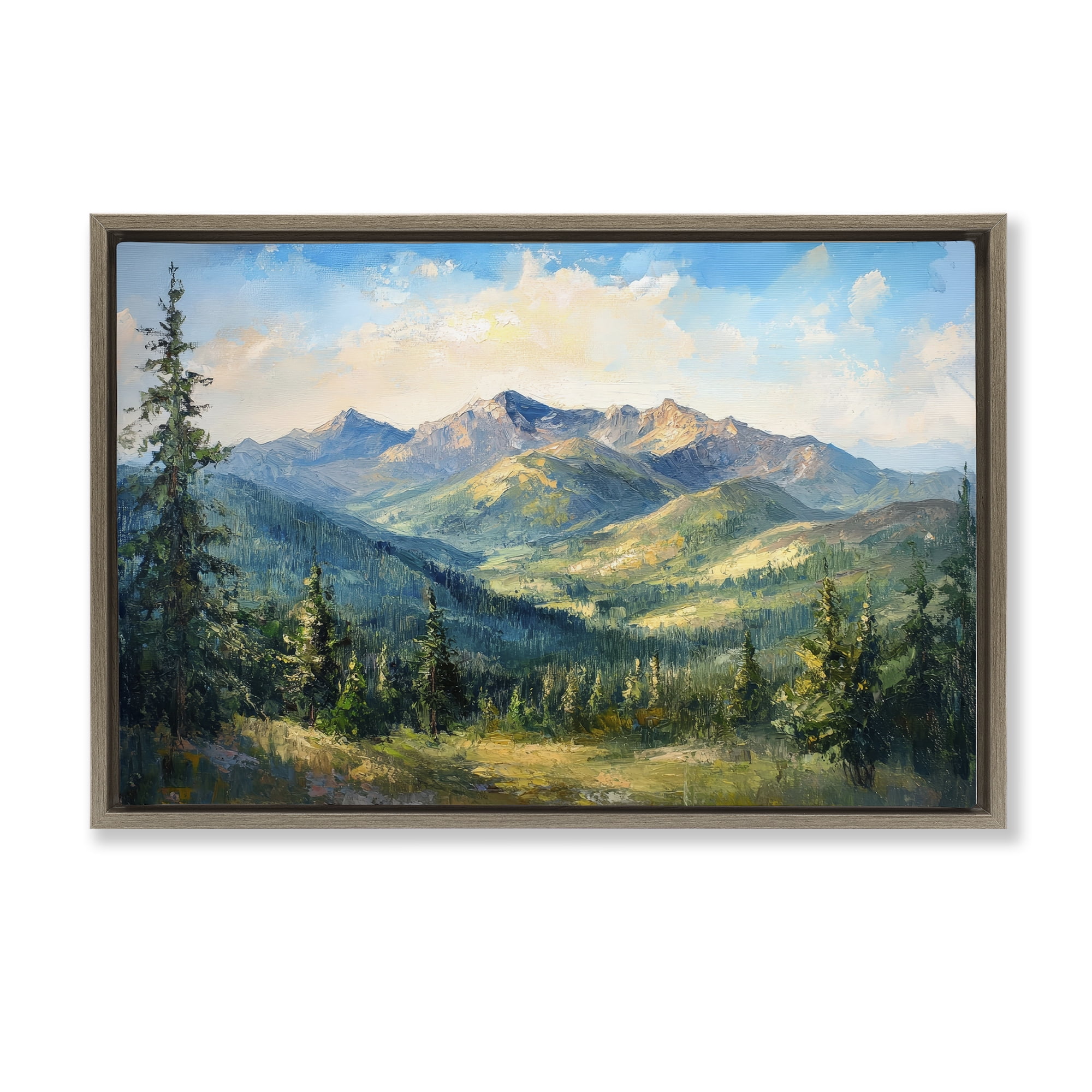 Stupell Industries Valley In The Mountains Brown Framed Floater Canvas Wall Art, design by Petal Prints Design
