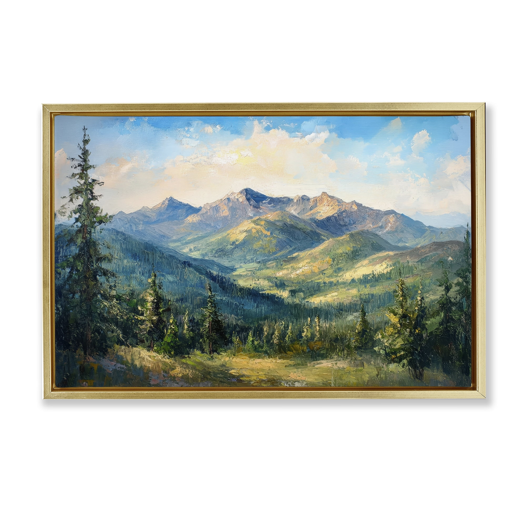 Stupell Industries Valley In The Mountains Gold Framed Floater Canvas Wall Art, design by Petal Prints Design