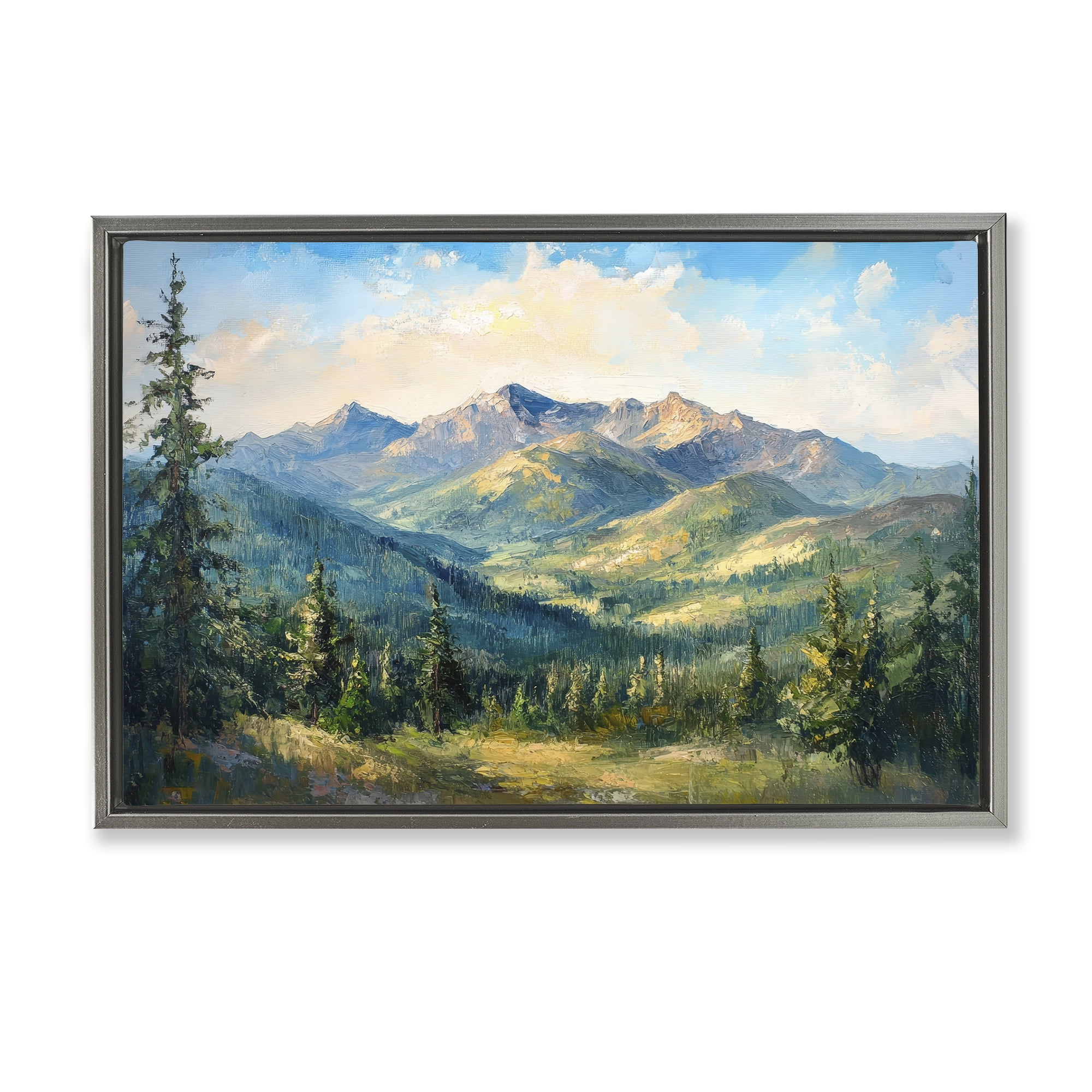 Stupell Industries Valley In The Mountains Gray Framed Floater Canvas Wall Art, design by Petal Prints Design