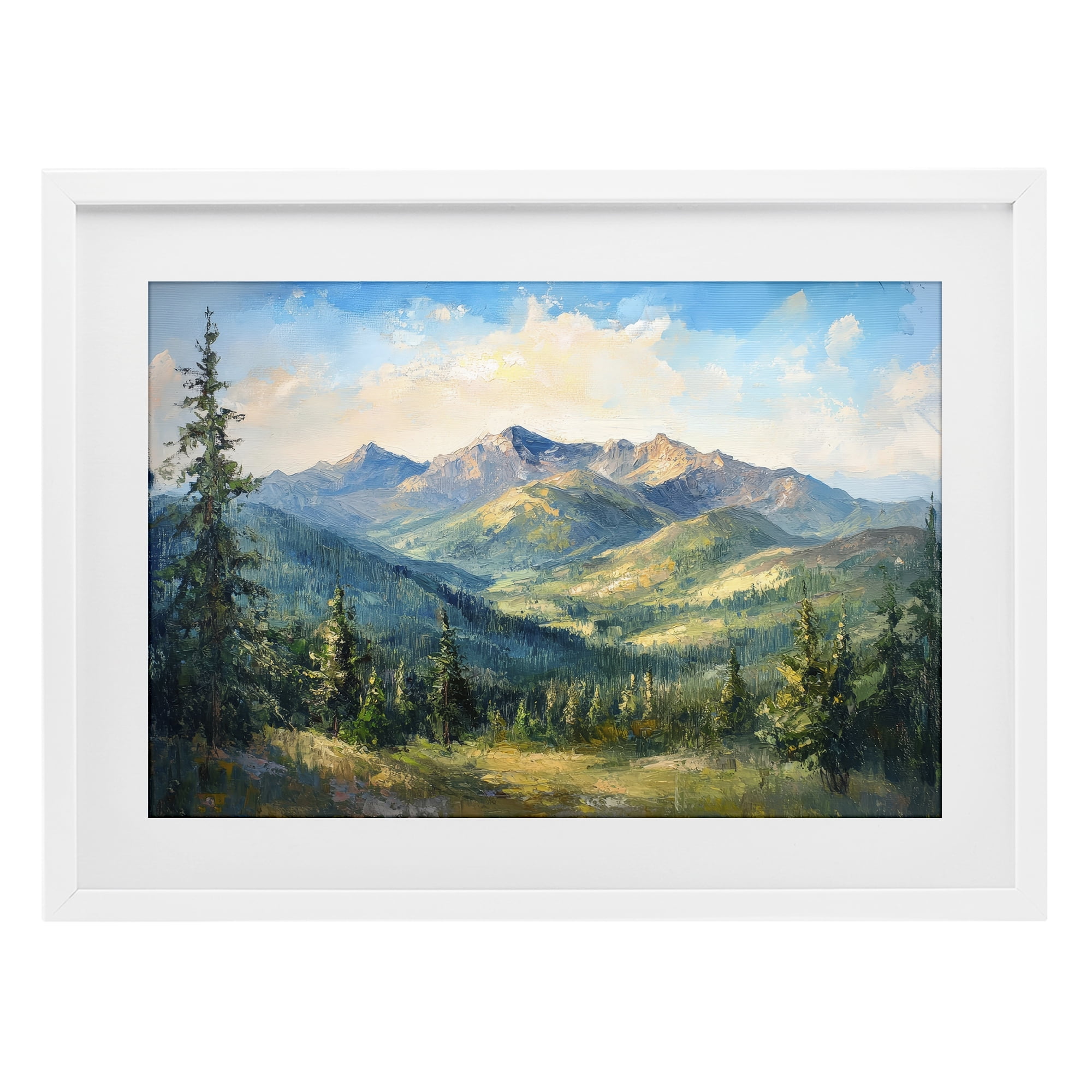Stupell Industries Valley In The Mountains White Framed Print Under Glass, design by Petal Prints Design