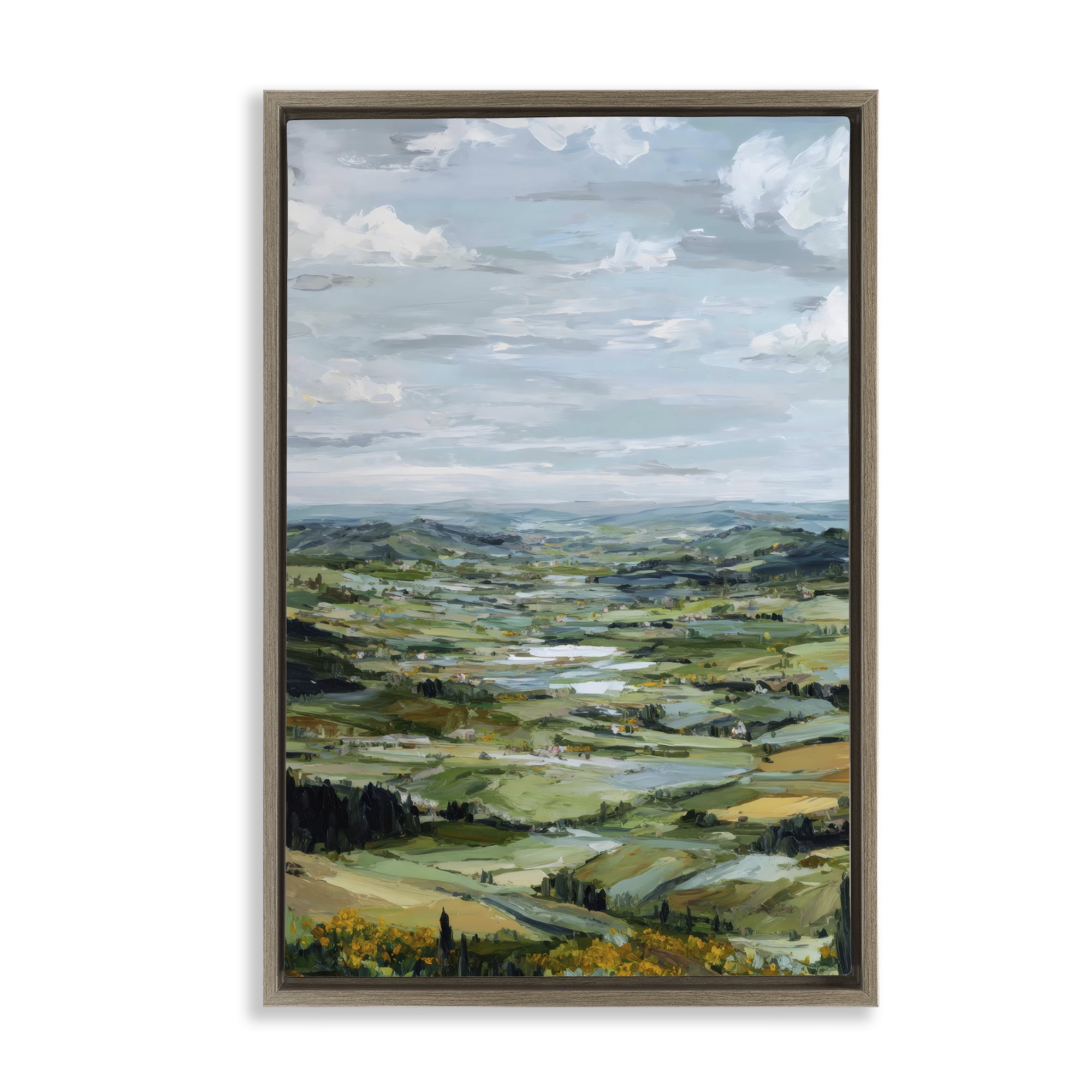 Stupell Industries Valley Living with Verdant Hills Brown Framed Floater Canvas Wall Art, design by Petal Prints Design