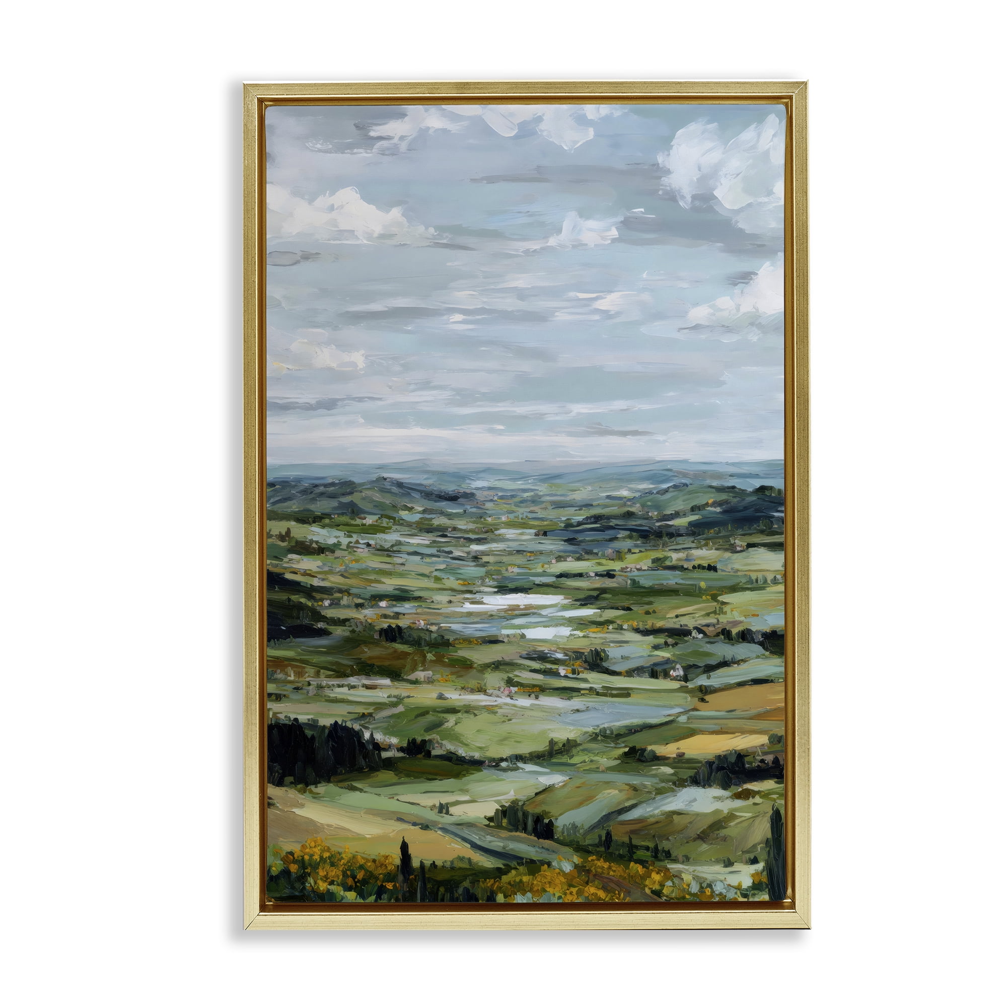 Stupell Industries Valley Living with Verdant Hills Gold Framed Floater Canvas Wall Art, design by Petal Prints Design